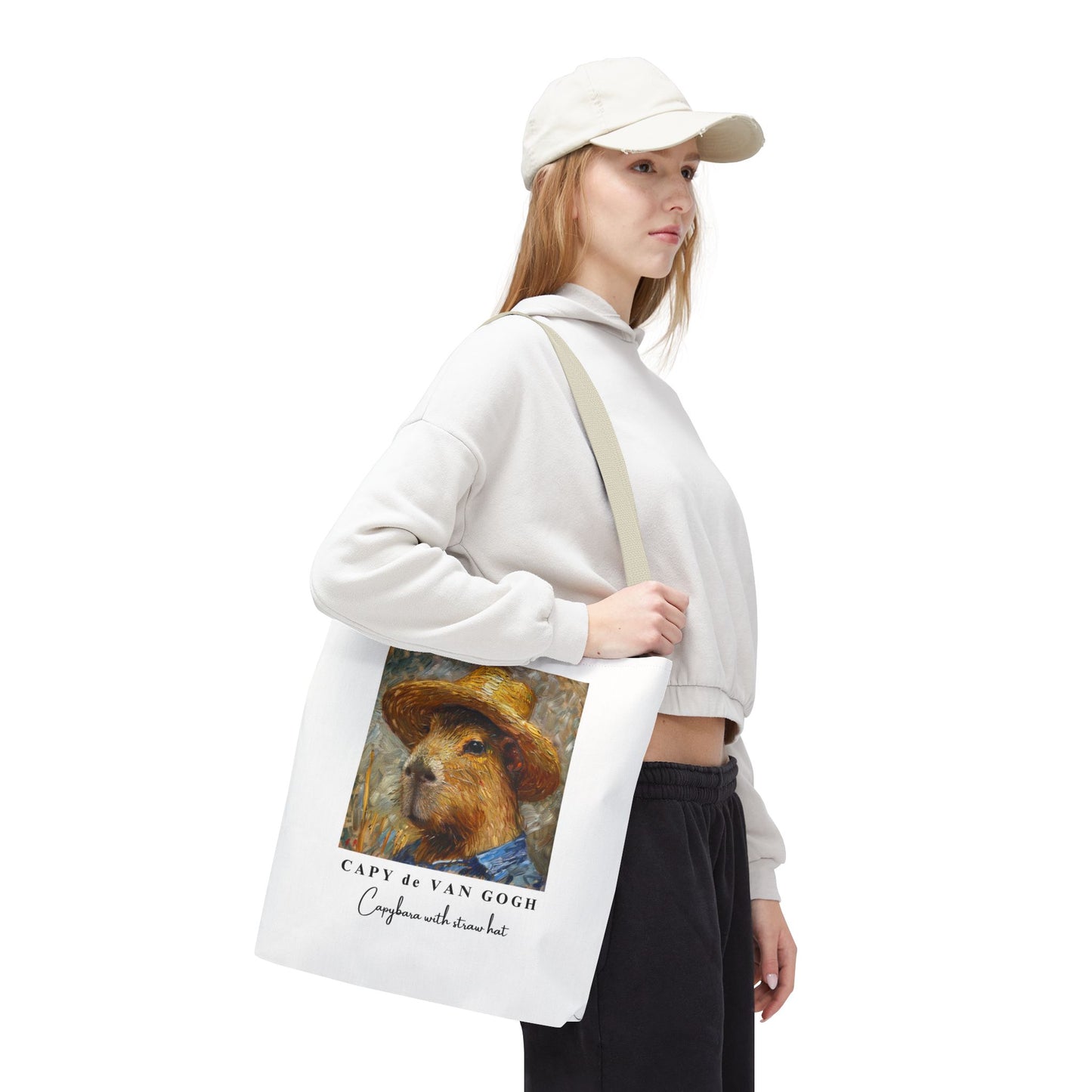 Capybara with a Straw Hat Tote Bag – CAPY de VAN GOGH Series – Funny Art Lover Gift, Animal-Inspired Canvas Bag