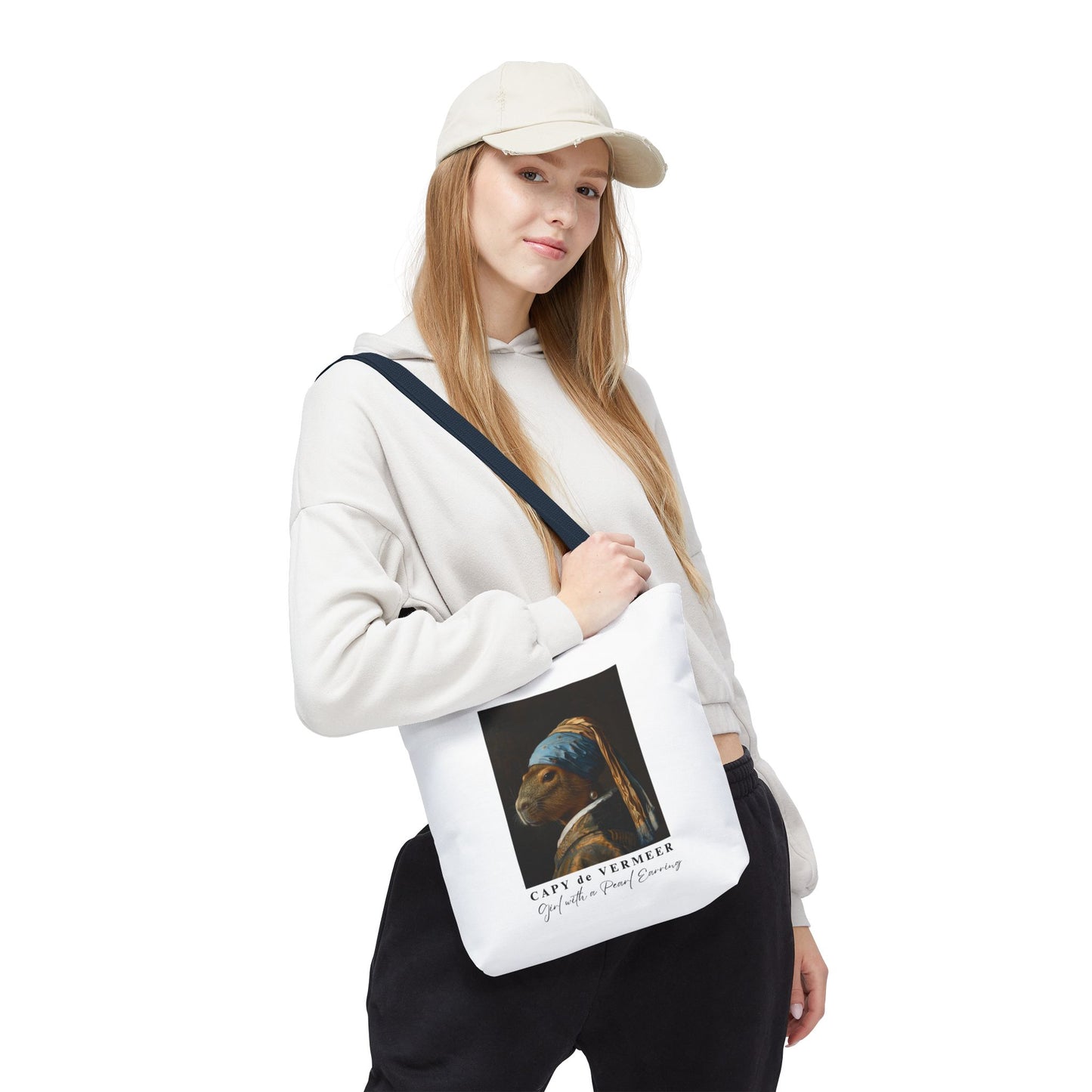 Capybara Tote Bag – Capy de Vermeer Girl with a Pearl Earring Parody – Funny Art Lover Gift, Quirky Canvas Bag