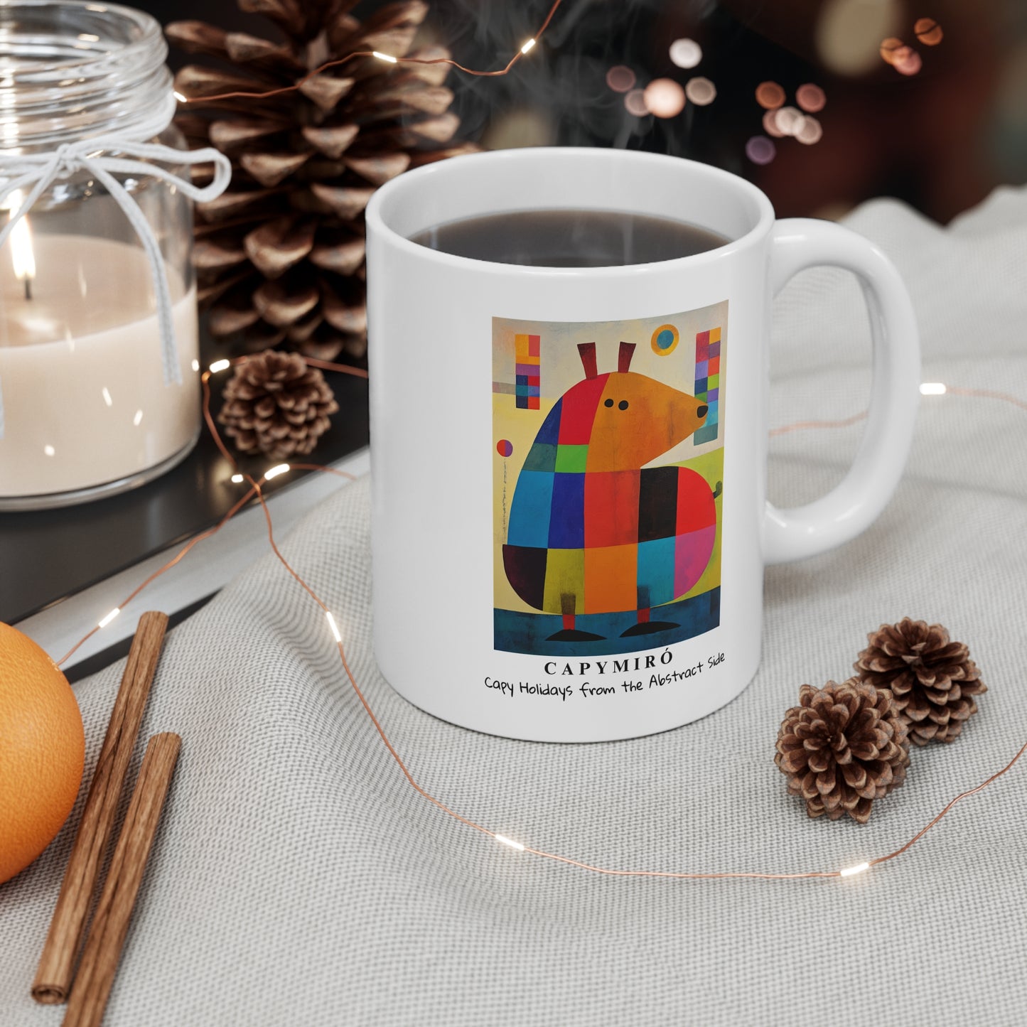 Capy Miro Christmas Mug – Surreal Capybara Art Gift, Abstract Holiday Coffee Cup, Joan Miró Inspired Ceramic Mug