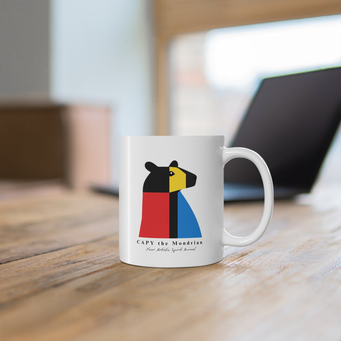 Mug 11oz Piet Mondrian Inspired White Ceramic Mug for Art & Animal Lovers