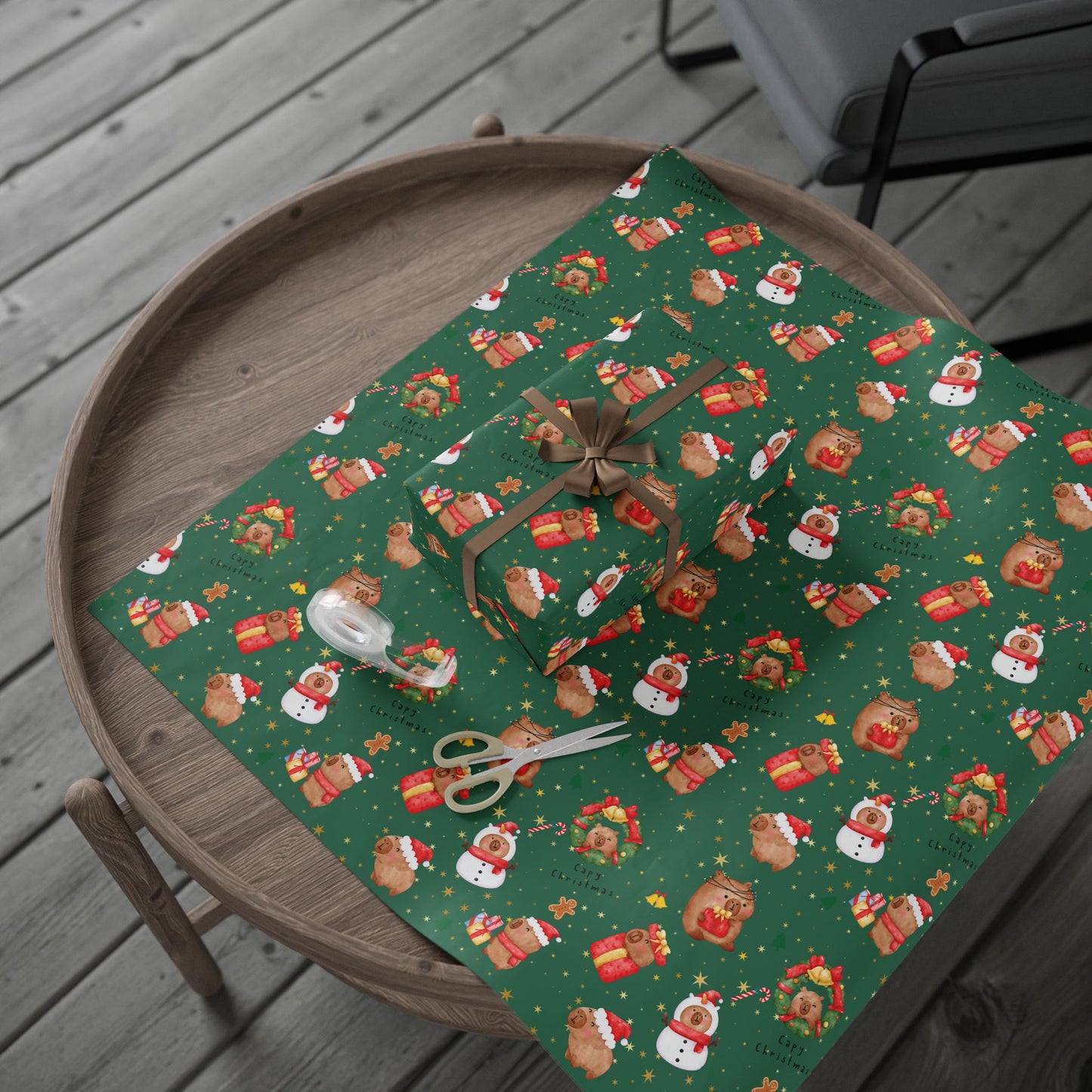 Capybara Christmas Wrapping Paper (Green) , Chirstmas Season Wrap, Cute Gift Wrap for Capybara Lovers, Winter Decorating, Party Supplies, Merry Christmas