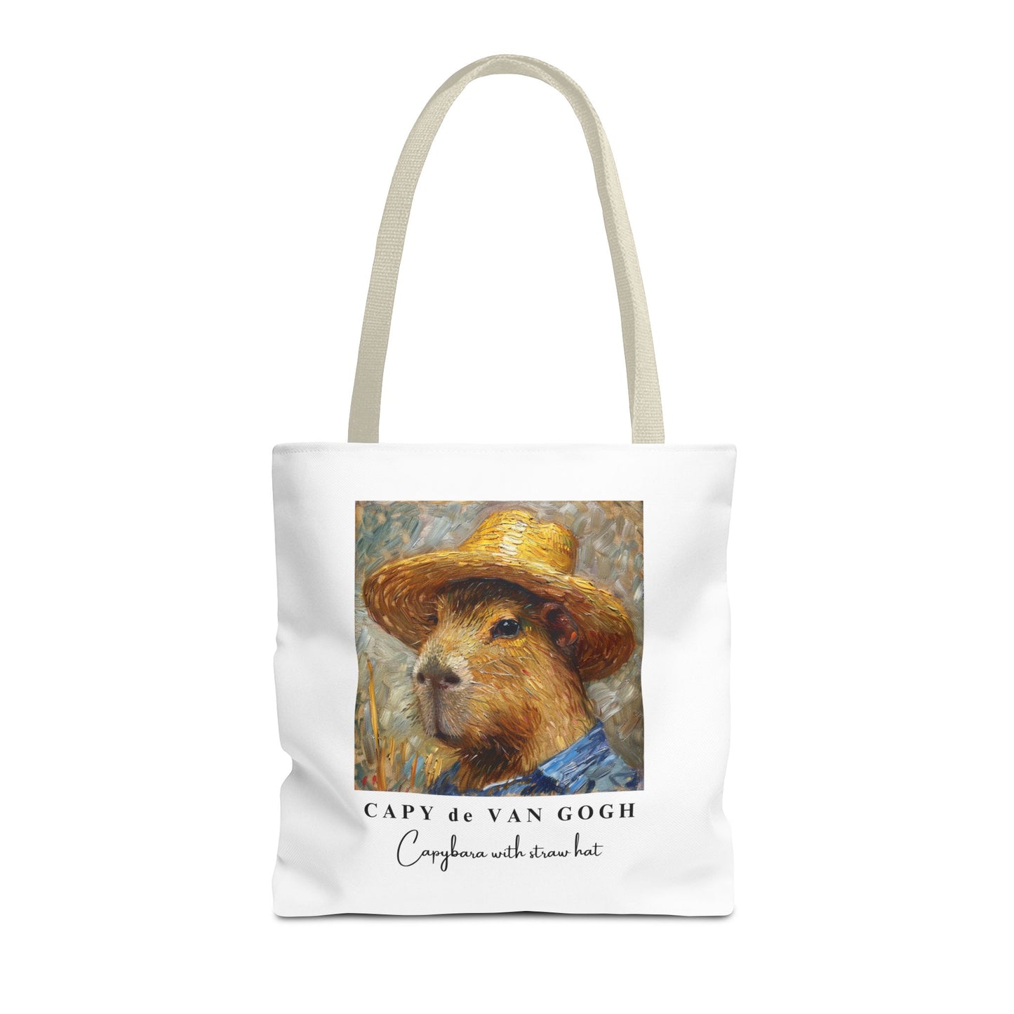 Capybara with a Straw Hat Tote Bag – CAPY de VAN GOGH Series – Funny Art Lover Gift, Animal-Inspired Canvas Bag