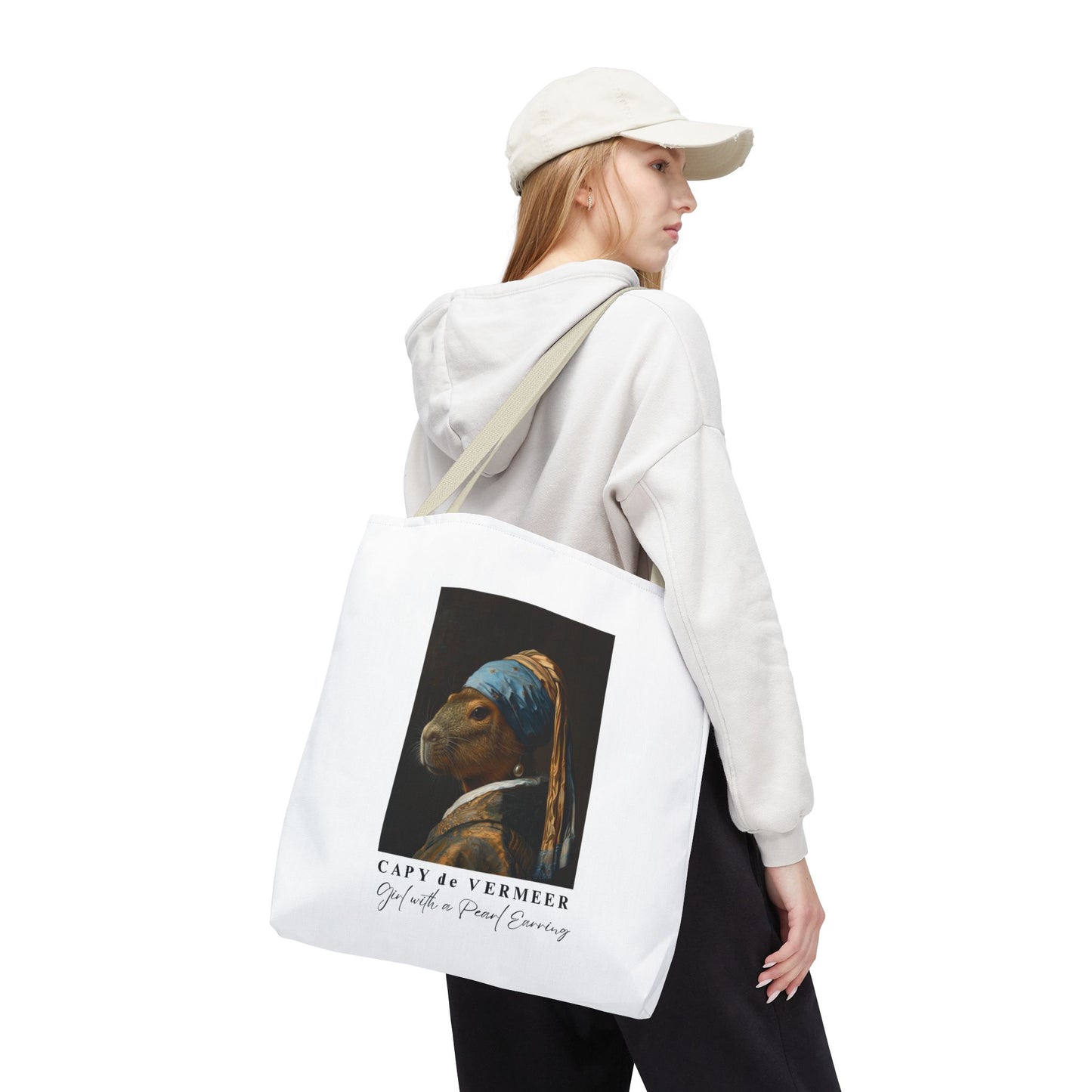 Capybara Tote Bag – Capy de Vermeer Girl with a Pearl Earring Parody – Funny Art Lover Gift, Quirky Canvas Bag