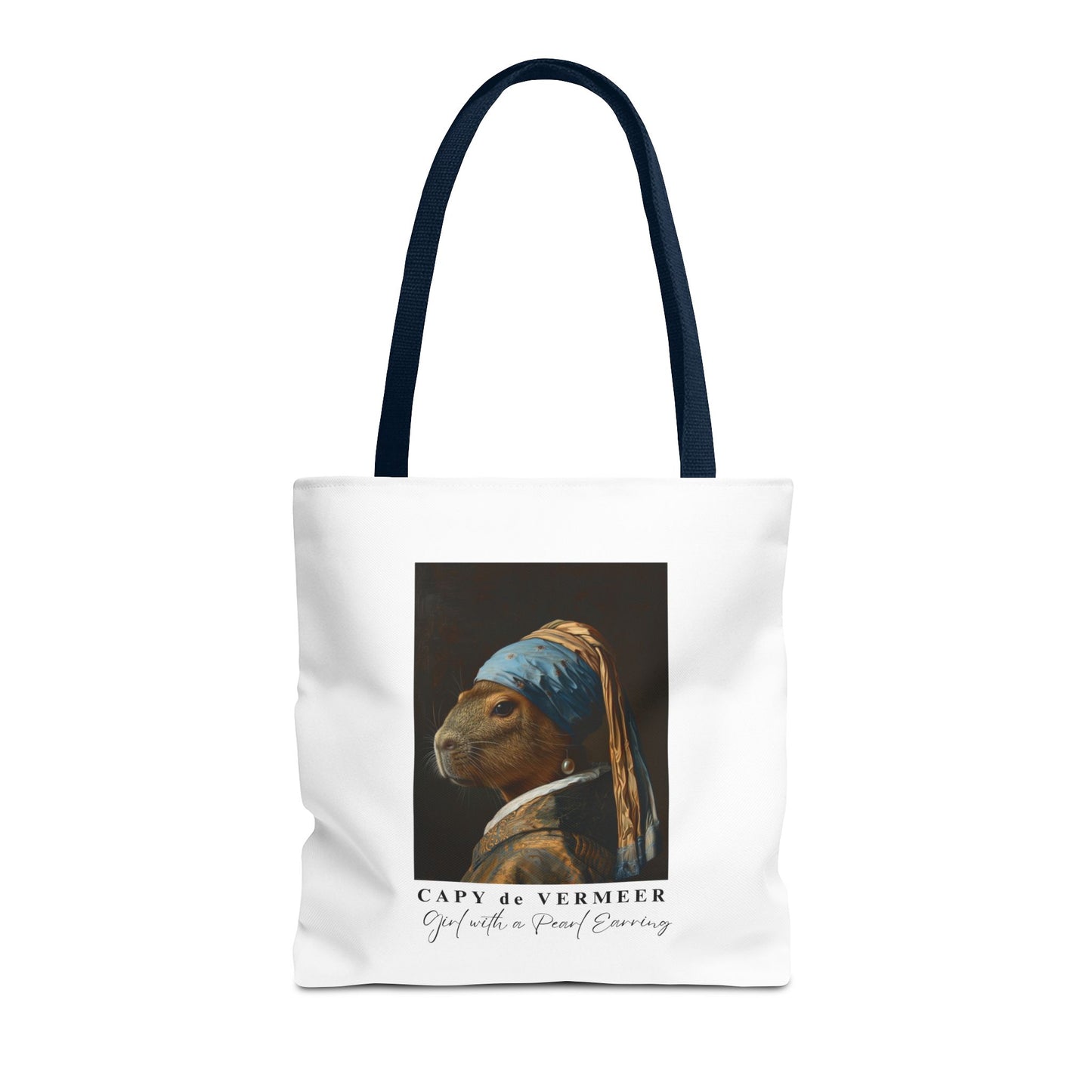 Capybara Tote Bag – Capy de Vermeer Girl with a Pearl Earring Parody – Funny Art Lover Gift, Quirky Canvas Bag