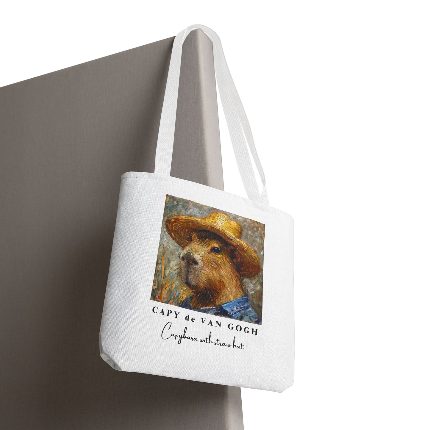 Capybara with a Straw Hat Tote Bag – CAPY de VAN GOGH Series – Funny Art Lover Gift, Animal-Inspired Canvas Bag