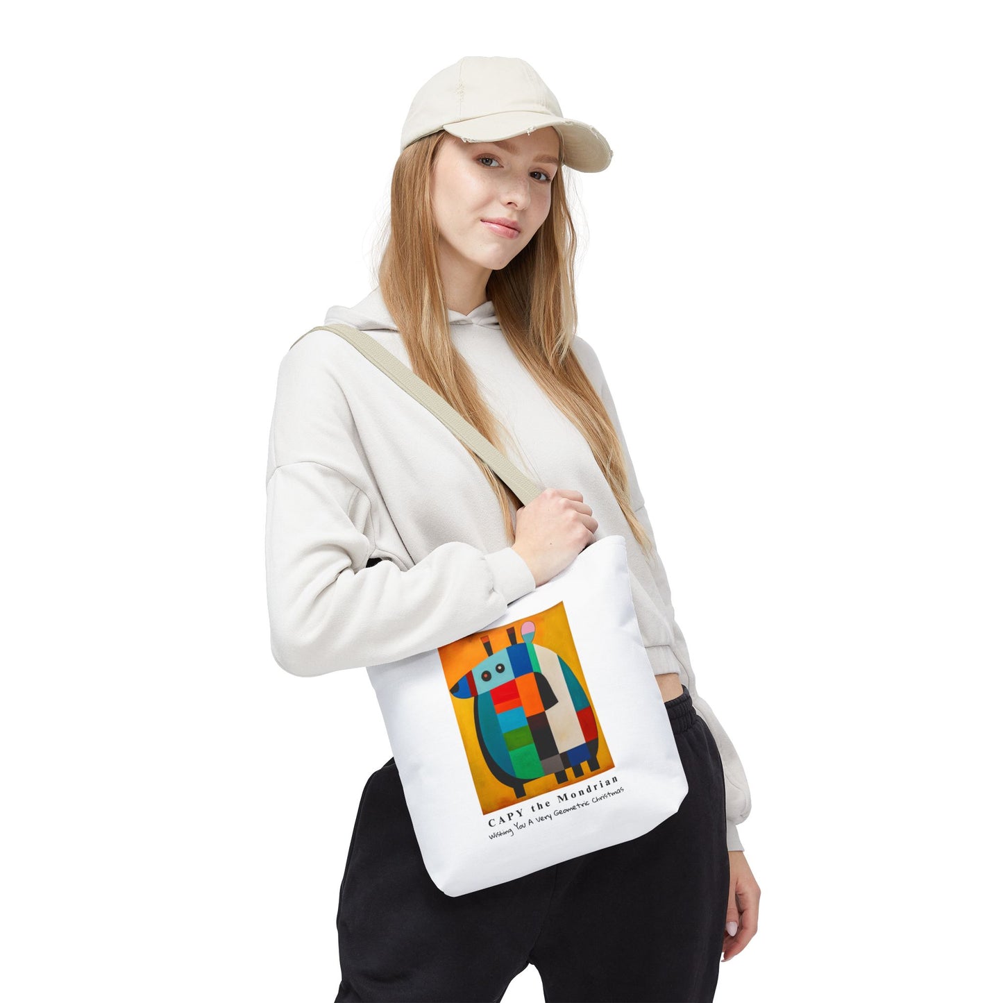 Capybara Christmas Tote Bag – CAPY the Mondrian Series – Wishing You a Very Geometric Christmas – Abstract Art Lover Gift