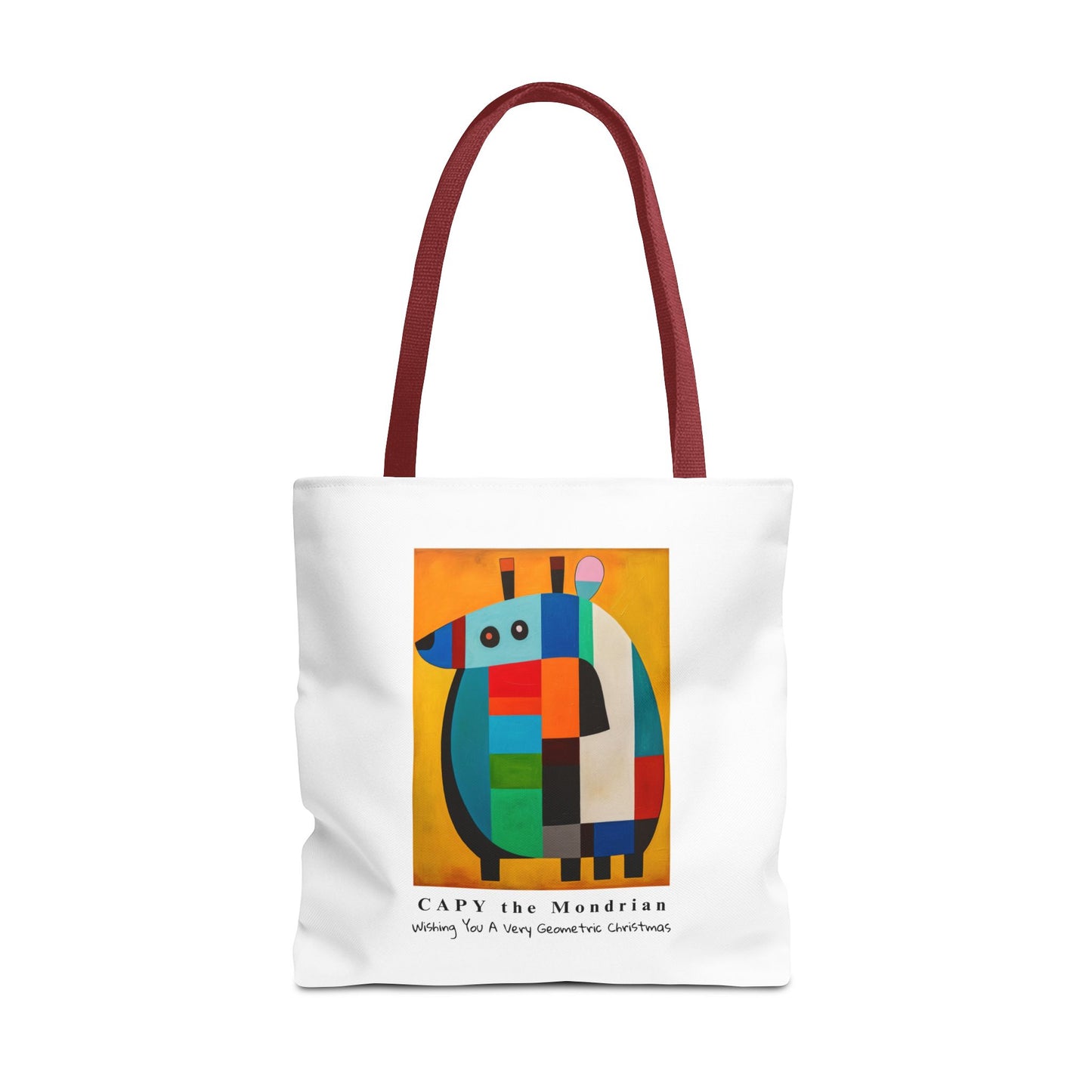 Capybara Christmas Tote Bag – CAPY the Mondrian Series – Wishing You a Very Geometric Christmas – Abstract Art Lover Gift