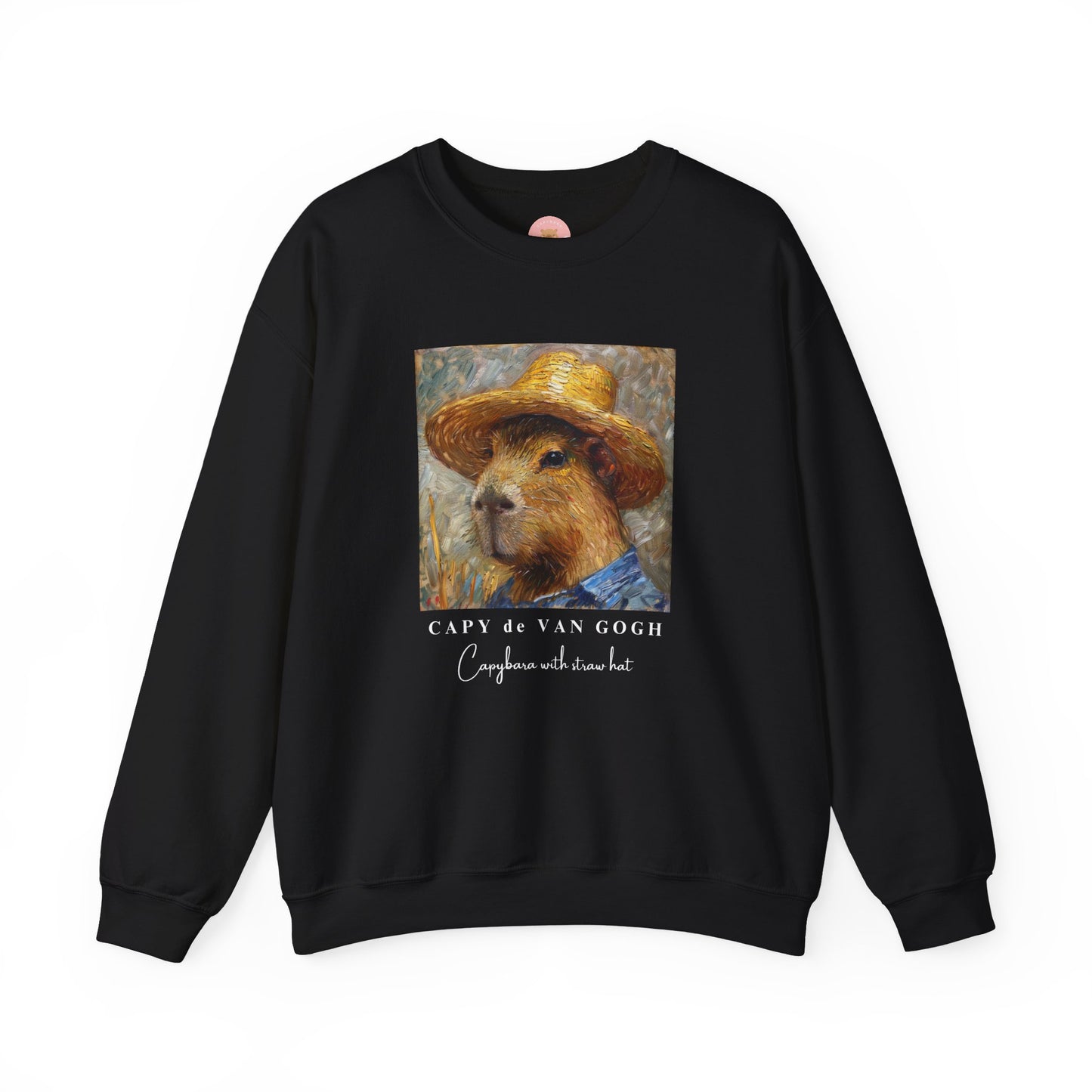 Capy de Van Gogh Capybara sweatshirt features a painting inspired by Van Gogh's Self-Portrait with Straw Hat. It's a fun twist for capybara lovers and art enthusiasts, giving off a whimsical and artistic vibe. Perfect for those who appreciate unique and creative designs, this sweatshirt is relevant for art lovers, animal enthusiasts, and those looking for a quirky addition to their wardrobe. Ideal for gifting during birthdays, Christmas, or any special occasion.