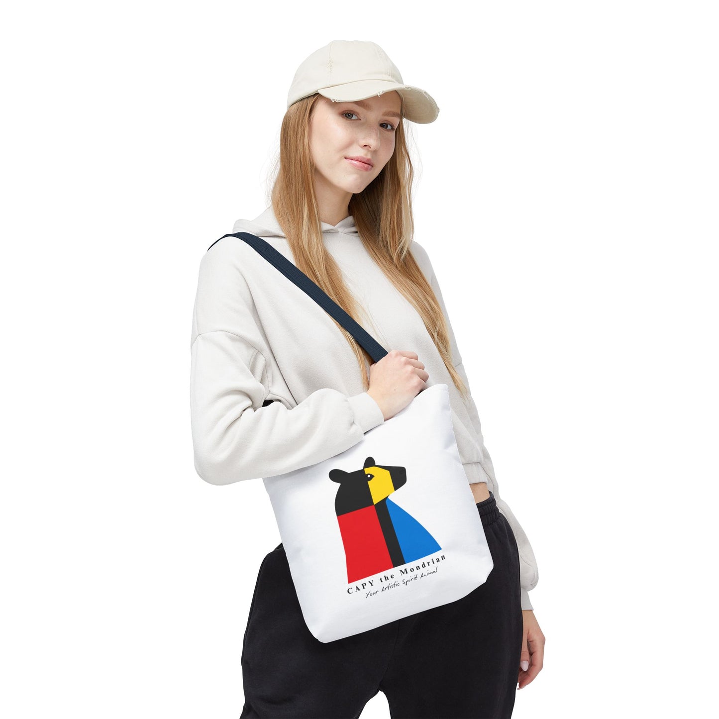 CAPY the Mondrian Tote Bag – Capybara Geometric Art Bag – Your Artistic Animal – Abstract Red Blue Yellow Canvas Tote