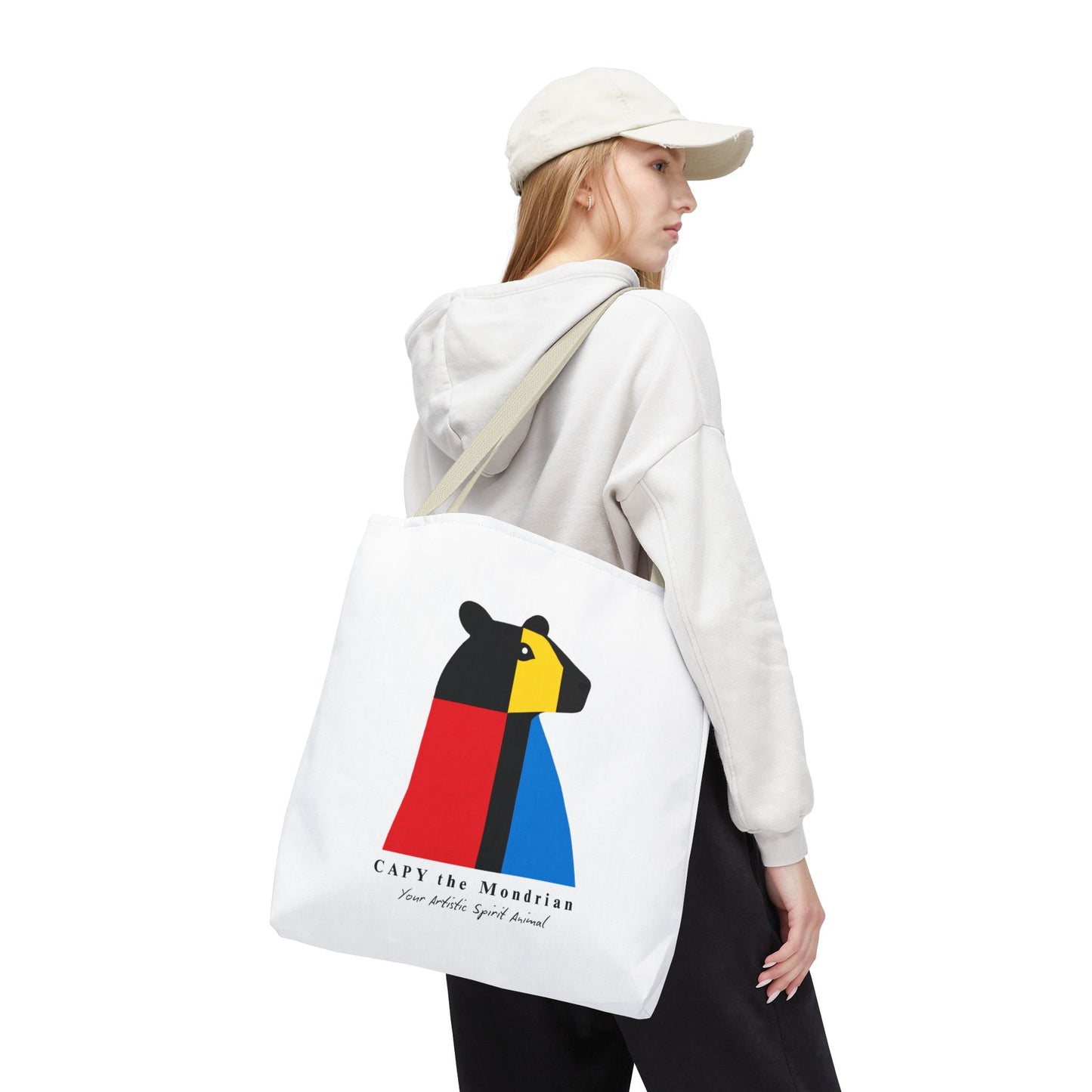 CAPY the Mondrian Tote Bag – Capybara Geometric Art Bag – Your Artistic Animal – Abstract Red Blue Yellow Canvas Tote