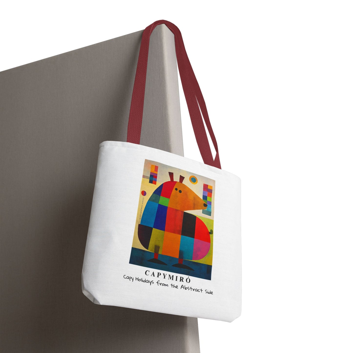 Capy Miro Christmas Tote Bag – Surreal Capybara Art – Capy Holiday from the Abstract Side – Joan Miró Inspired Canvas Bag Gift
