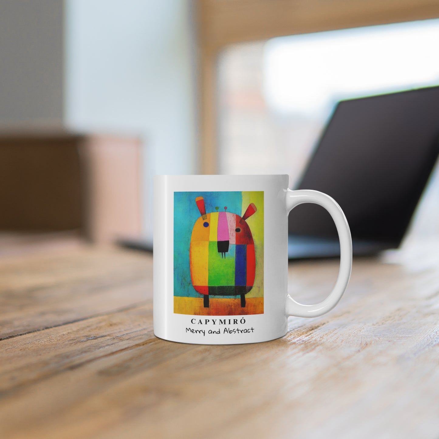 CAPY Miro Christmas Mug – Merry and Abstract – Surreal Capybara Coffee Cup – Joan Miró Inspired Holiday Gift for Art Lovers