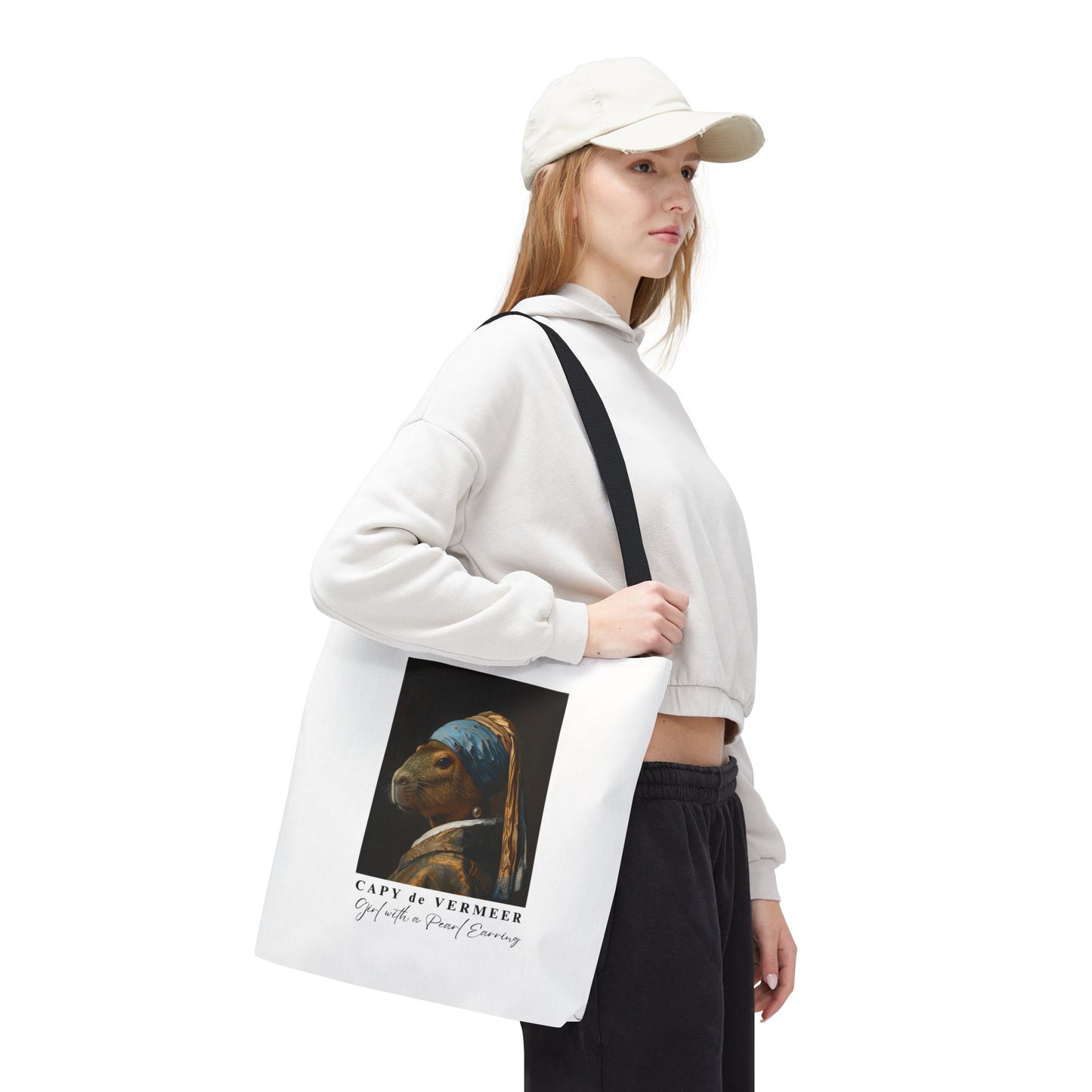Capybara Tote Bag – Capy de Vermeer Girl with a Pearl Earring Parody – Funny Art Lover Gift, Quirky Canvas Bag