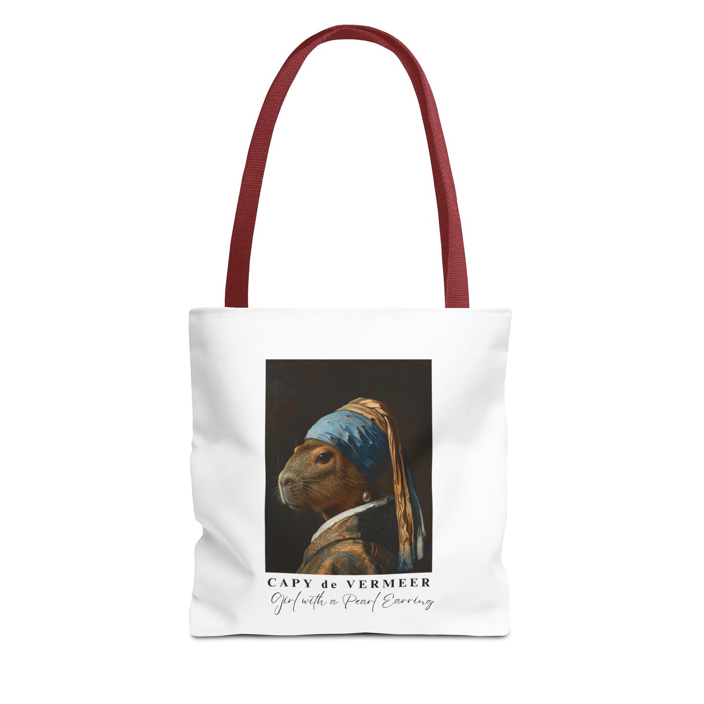 Capybara Tote Bag – Capy de Vermeer Girl with a Pearl Earring Parody – Funny Art Lover Gift, Quirky Canvas Bag