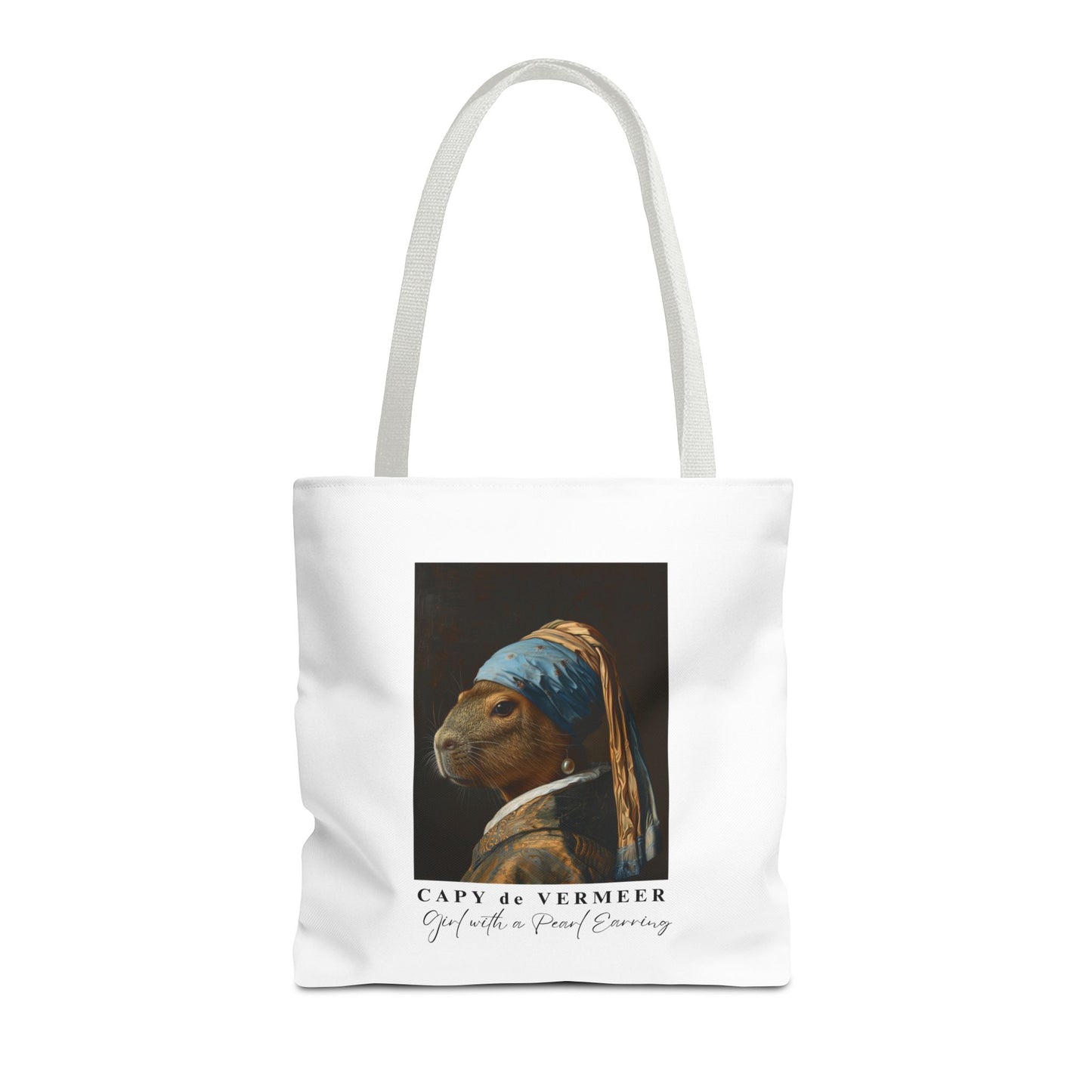 Capybara Tote Bag – Capy de Vermeer Girl with a Pearl Earring Parody – Funny Art Lover Gift, Quirky Canvas Bag