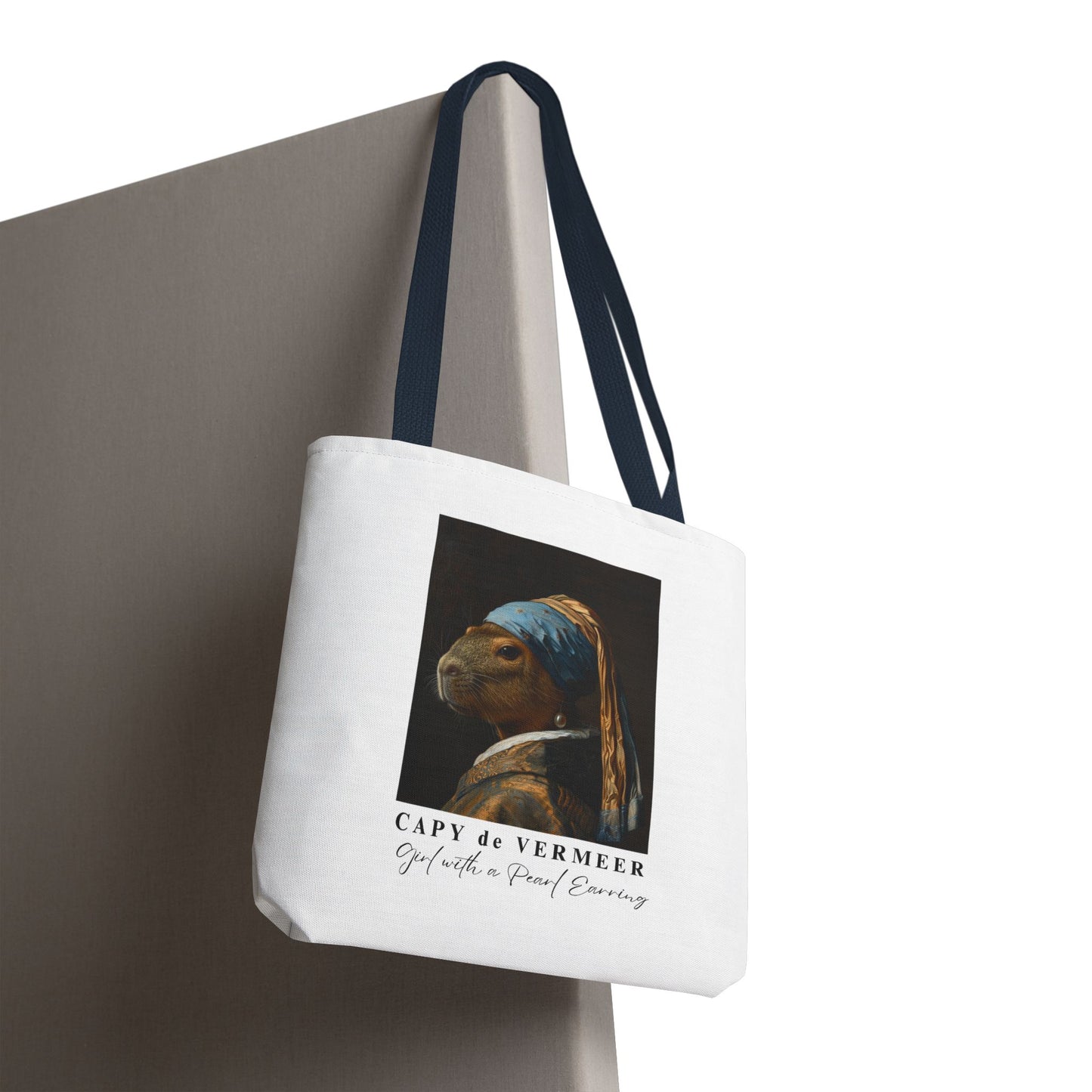 Capybara Tote Bag – Capy de Vermeer Girl with a Pearl Earring Parody – Funny Art Lover Gift, Quirky Canvas Bag