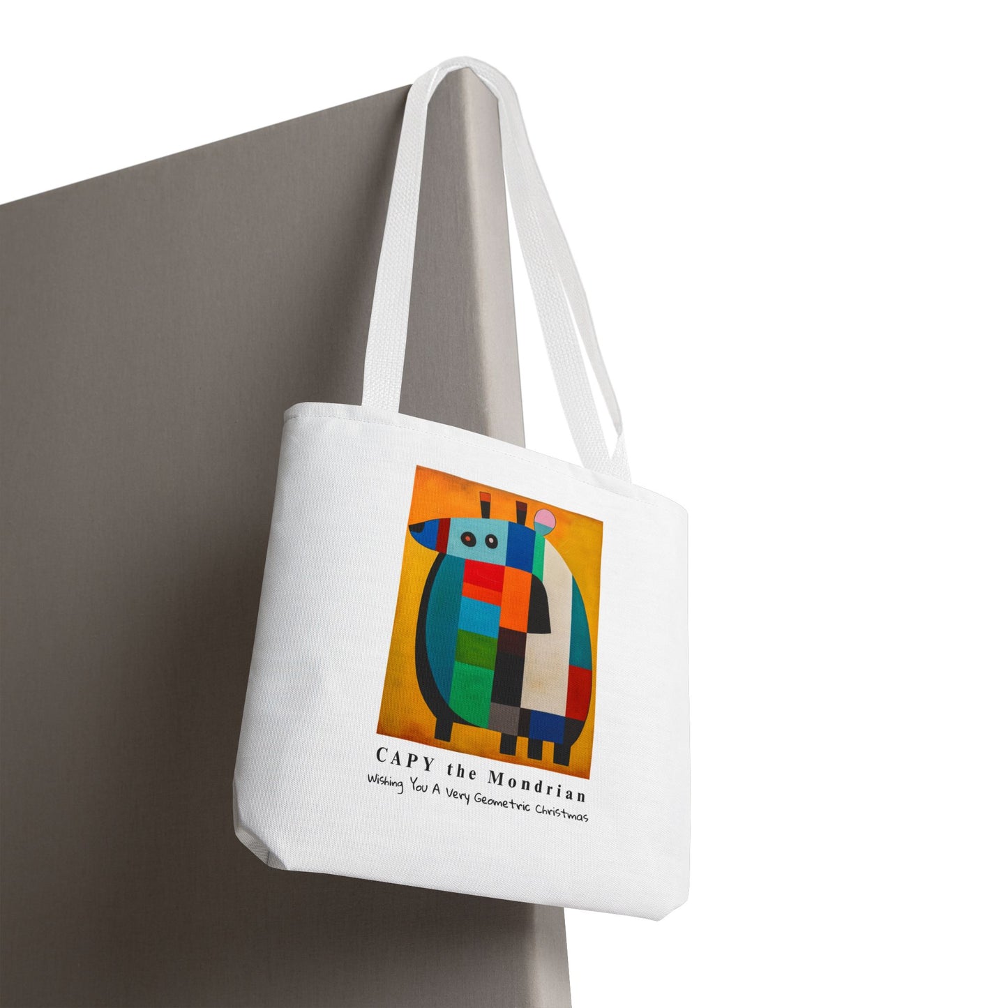 Capybara Christmas Tote Bag – CAPY the Mondrian Series – Wishing You a Very Geometric Christmas – Abstract Art Lover Gift