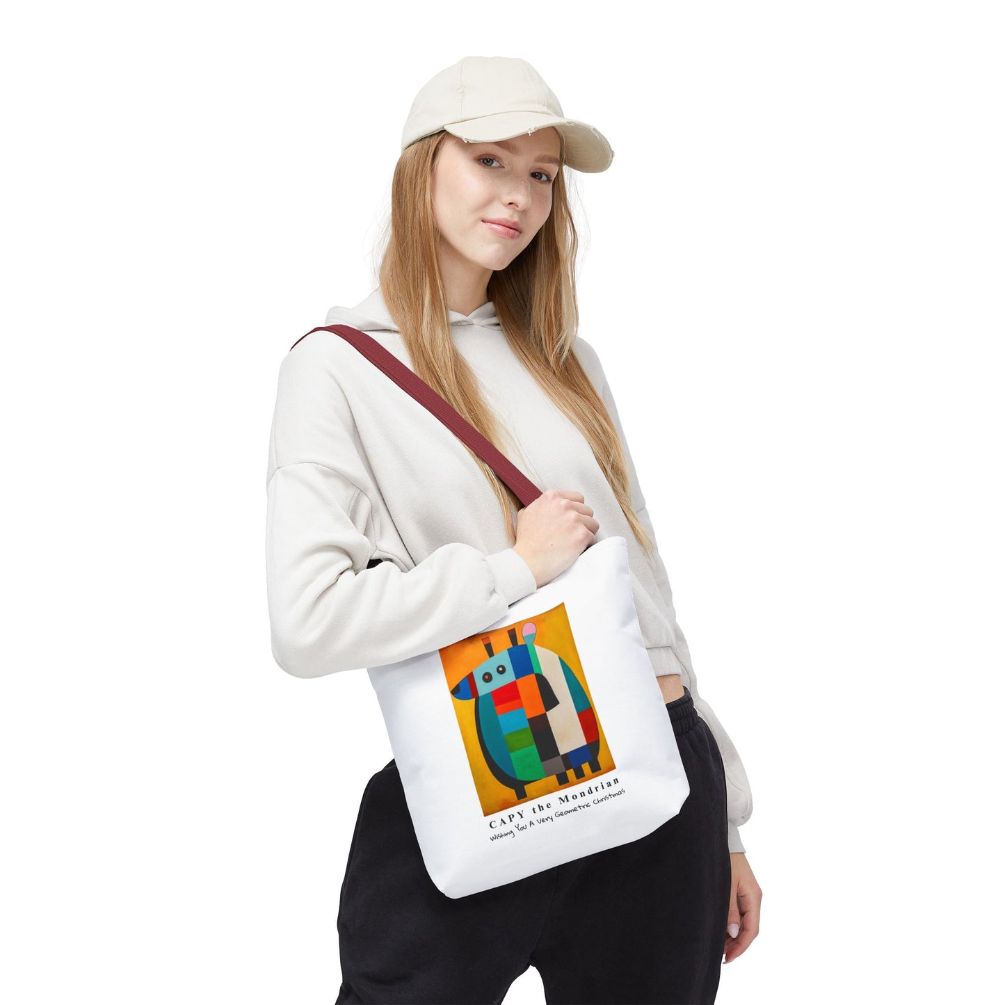 Capybara Christmas Tote Bag – CAPY the Mondrian Series – Wishing You a Very Geometric Christmas – Abstract Art Lover Gift