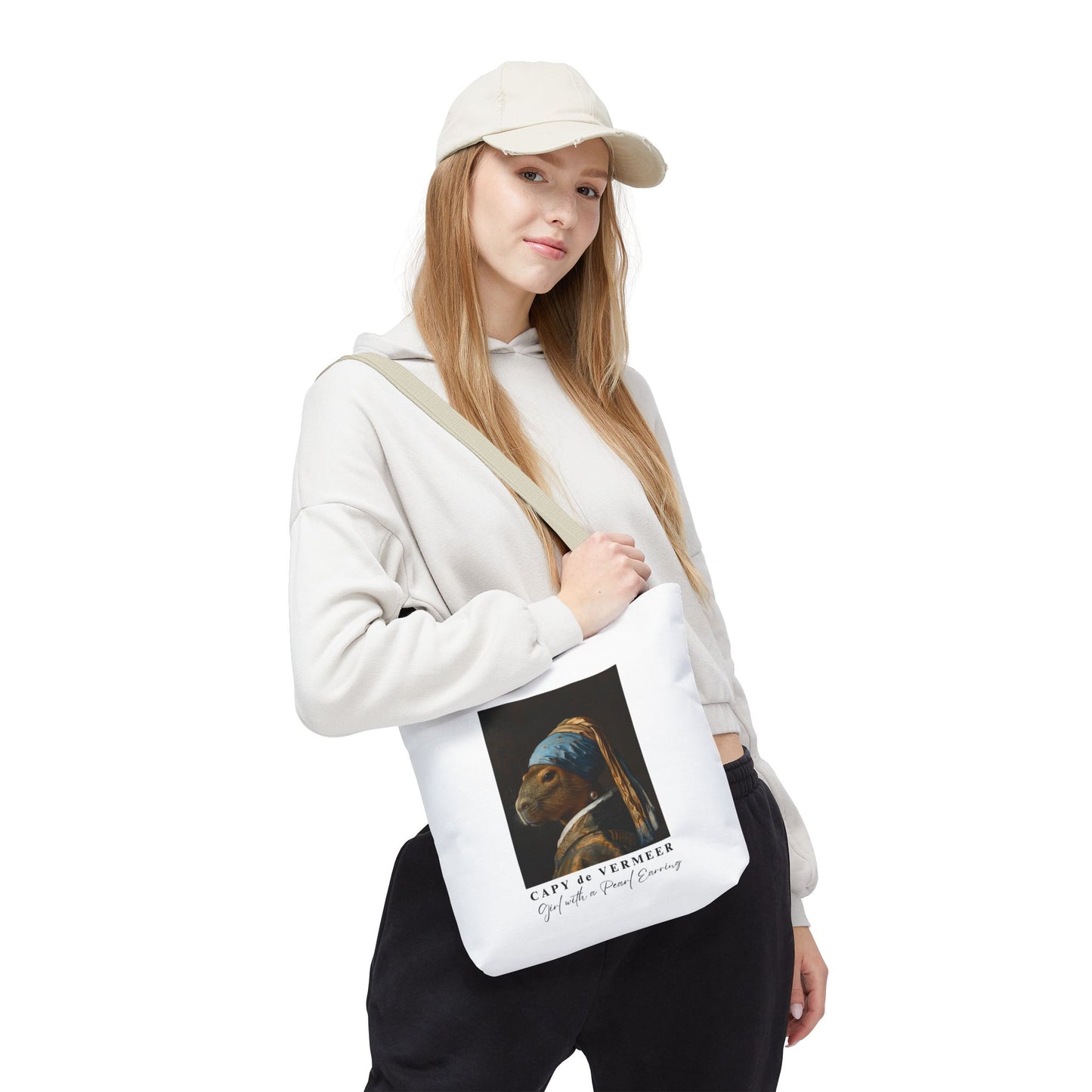 Capybara Tote Bag – Capy de Vermeer Girl with a Pearl Earring Parody – Funny Art Lover Gift, Quirky Canvas Bag