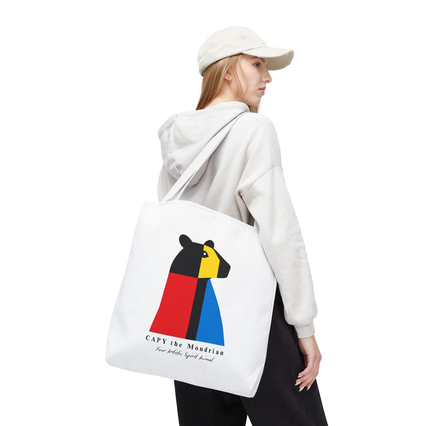 CAPY the Mondrian Tote Bag – Capybara Geometric Art Bag – Your Artistic Animal – Abstract Red Blue Yellow Canvas Tote