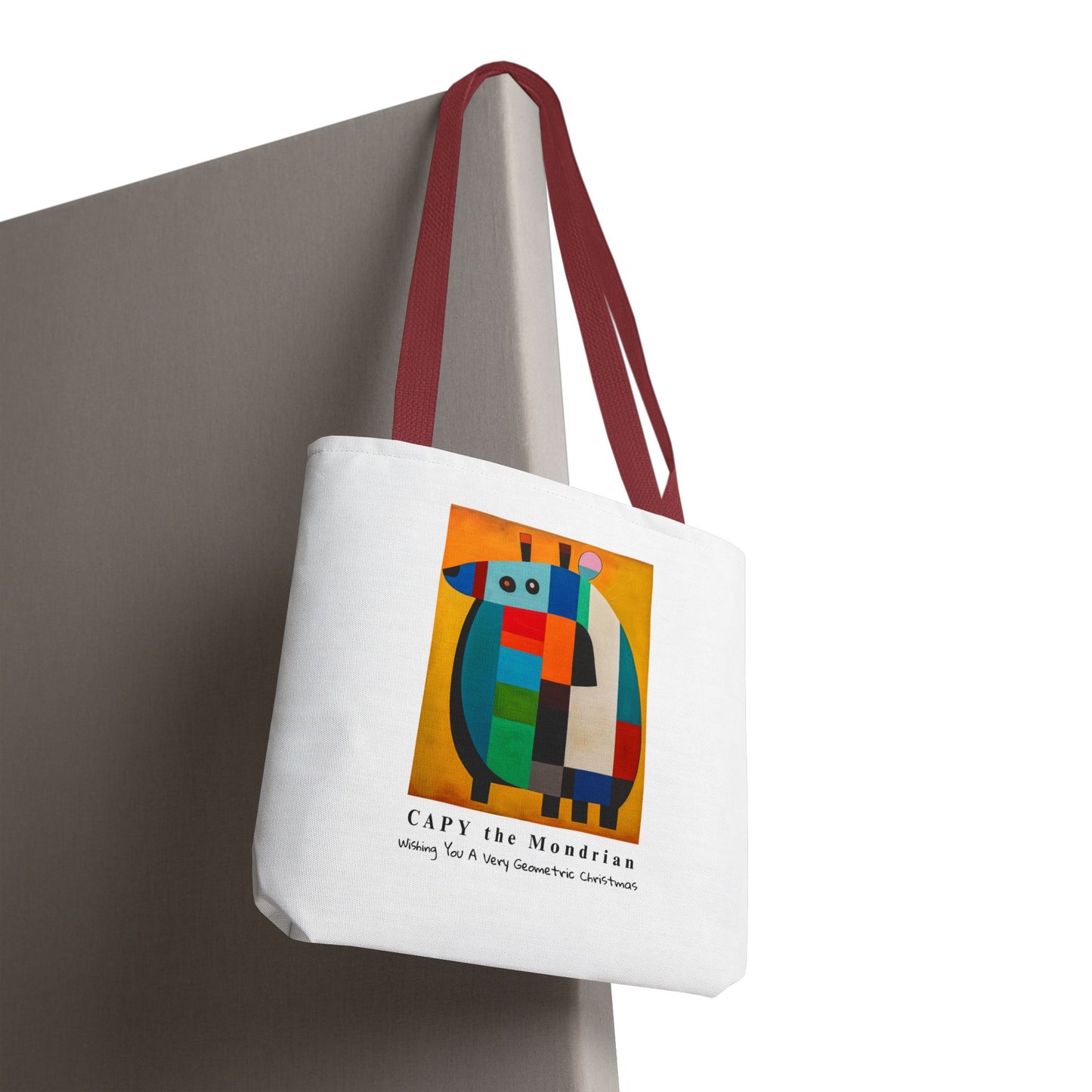 Capybara Christmas Tote Bag – CAPY the Mondrian Series – Wishing You a Very Geometric Christmas – Abstract Art Lover Gift