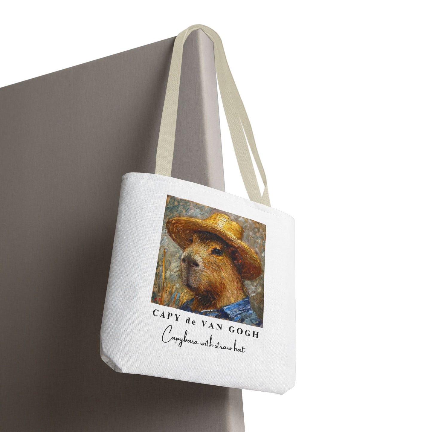Capybara with a Straw Hat Tote Bag – CAPY de VAN GOGH Series – Funny Art Lover Gift, Animal-Inspired Canvas Bag