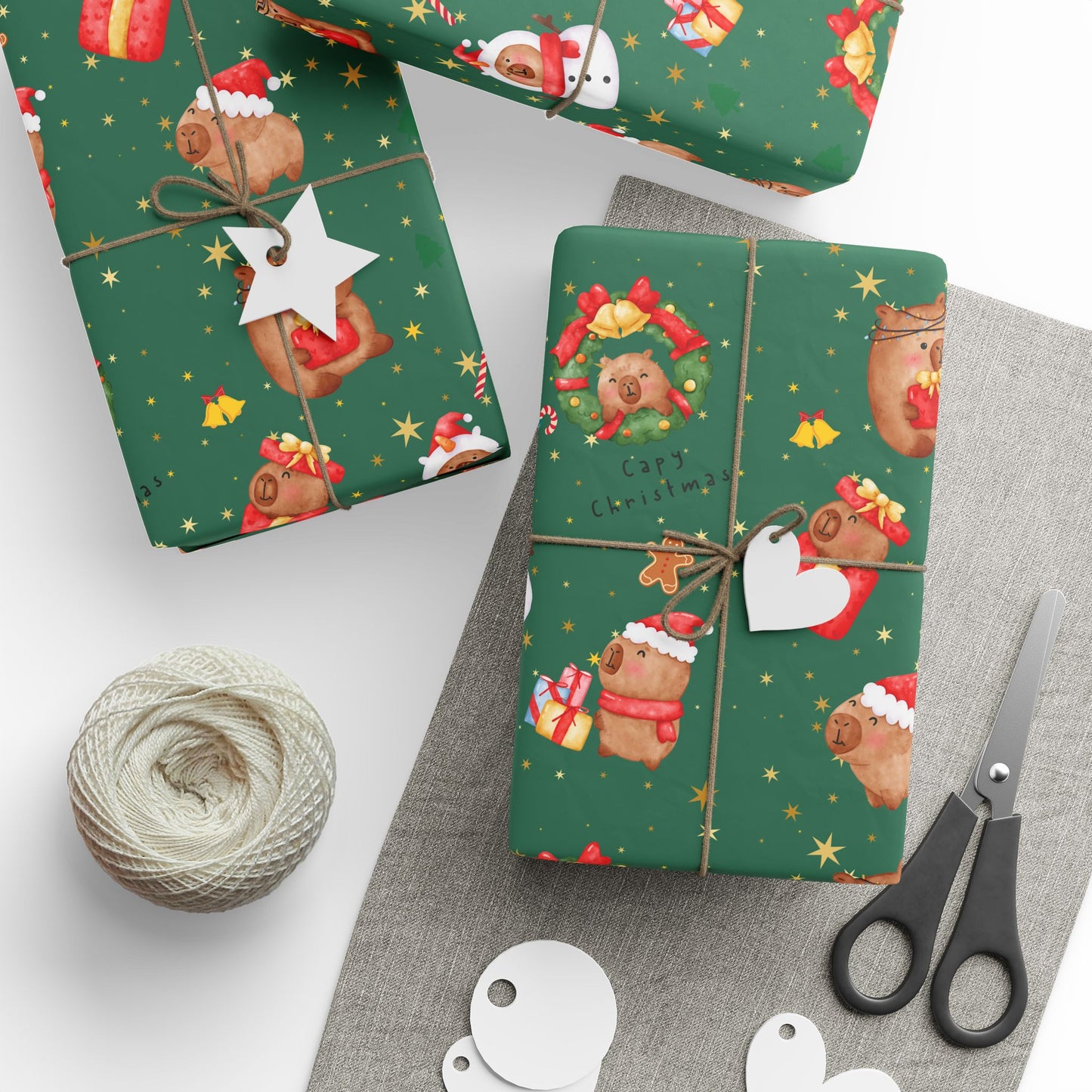 Capybara Christmas Wrapping Paper (Green) , Chirstmas Season Wrap, Cute Gift Wrap for Capybara Lovers, Winter Decorating, Party Supplies, Merry Christmas