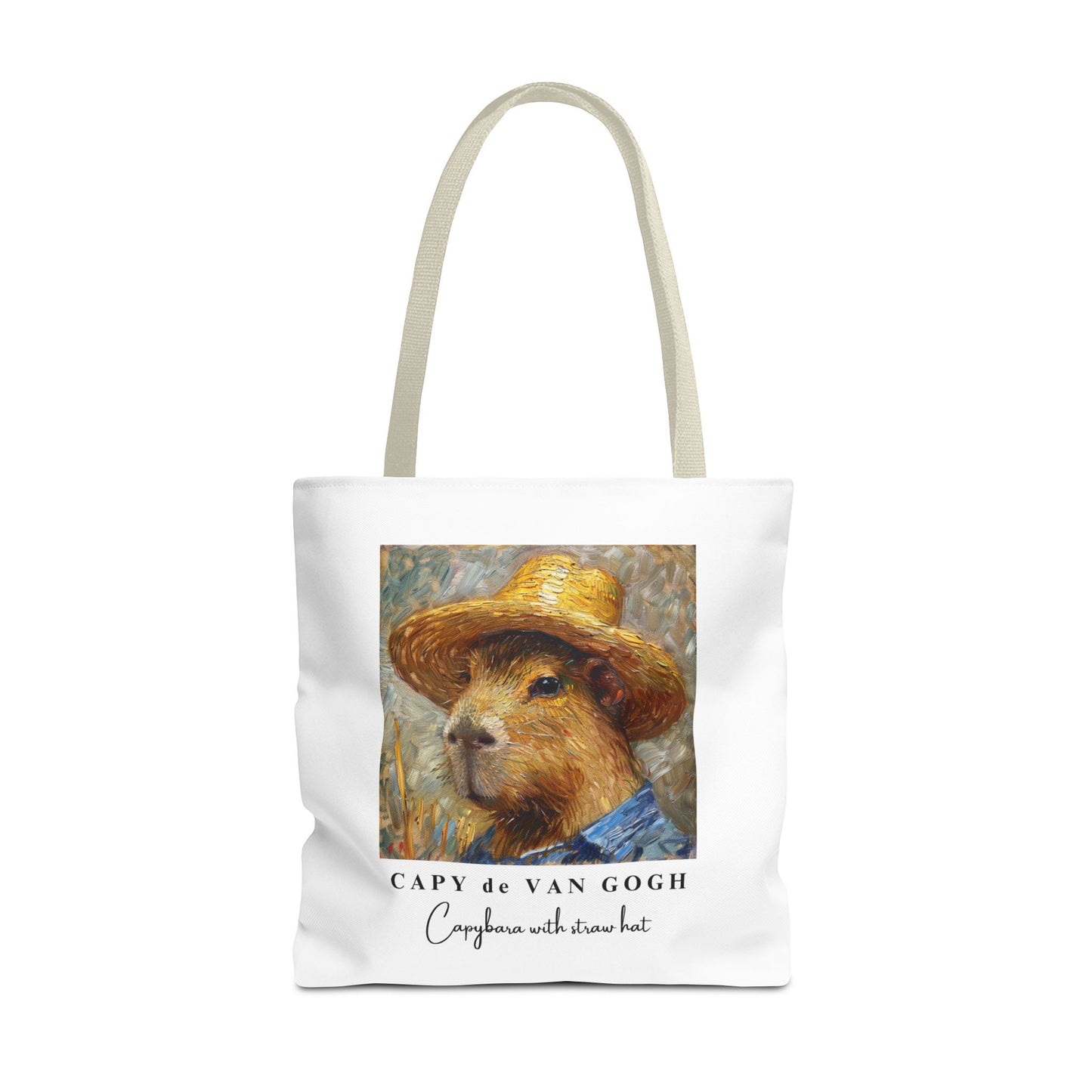 Capybara with a Straw Hat Tote Bag – CAPY de VAN GOGH Series – Funny Art Lover Gift, Animal-Inspired Canvas Bag