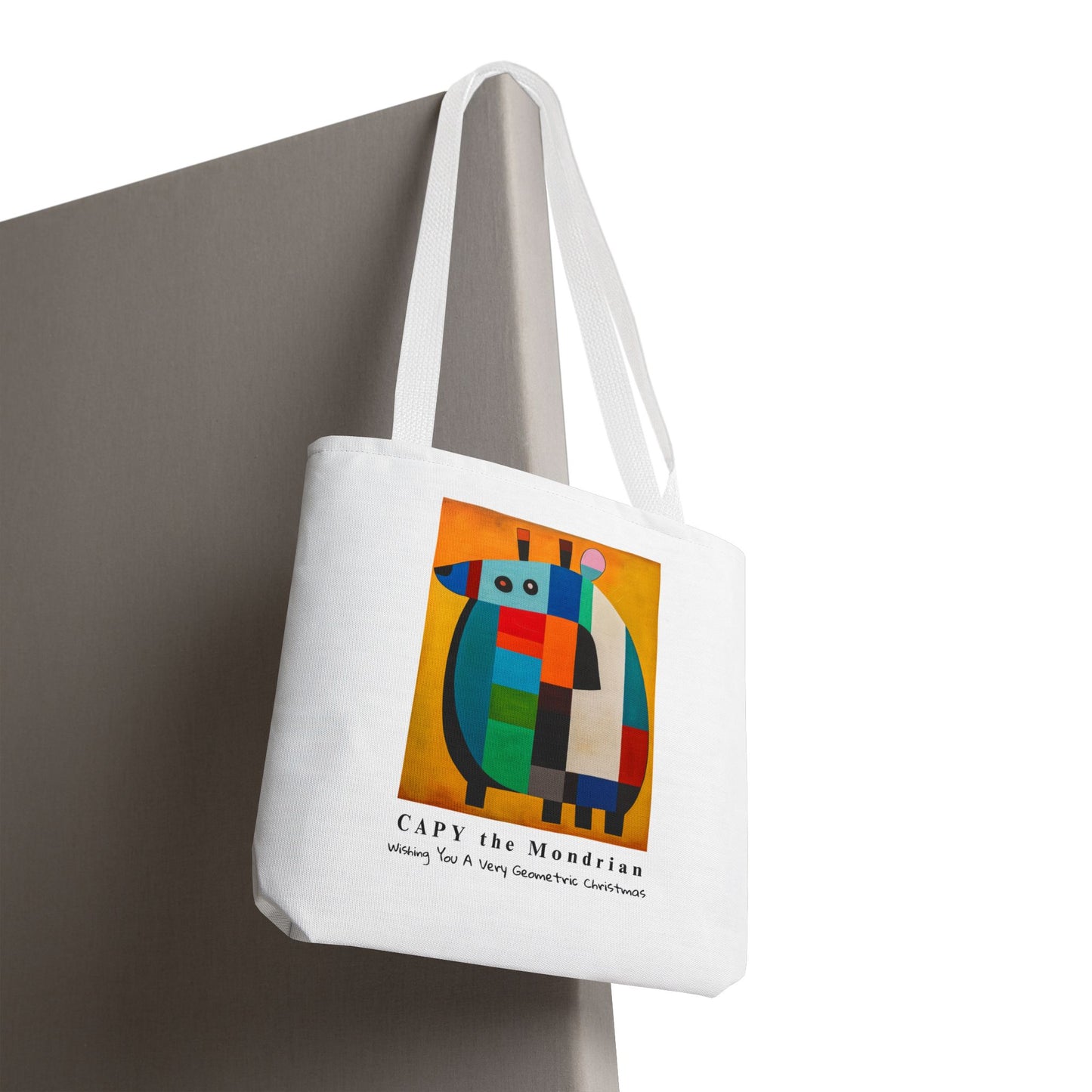 Capybara Christmas Tote Bag – CAPY the Mondrian Series – Wishing You a Very Geometric Christmas – Abstract Art Lover Gift
