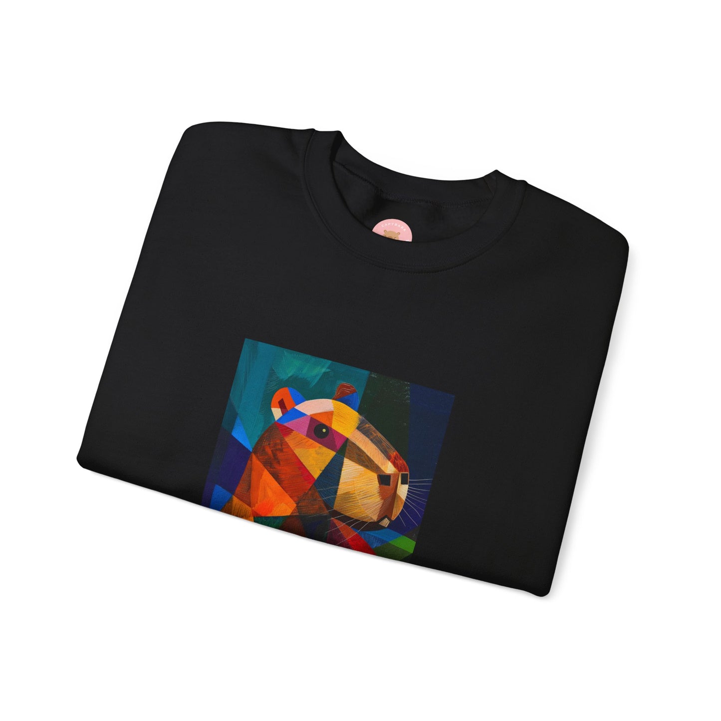 Capycasso Capybara sweatshirt features a painting inspired by Pablo Picasso, with abstract forms and geometric shapes. It adds a funny vibe and is perfect for capybara and art lovers. This cozy sweatshirt is ideal for colder months and offers a comfy wearing experience with top-tier durability.