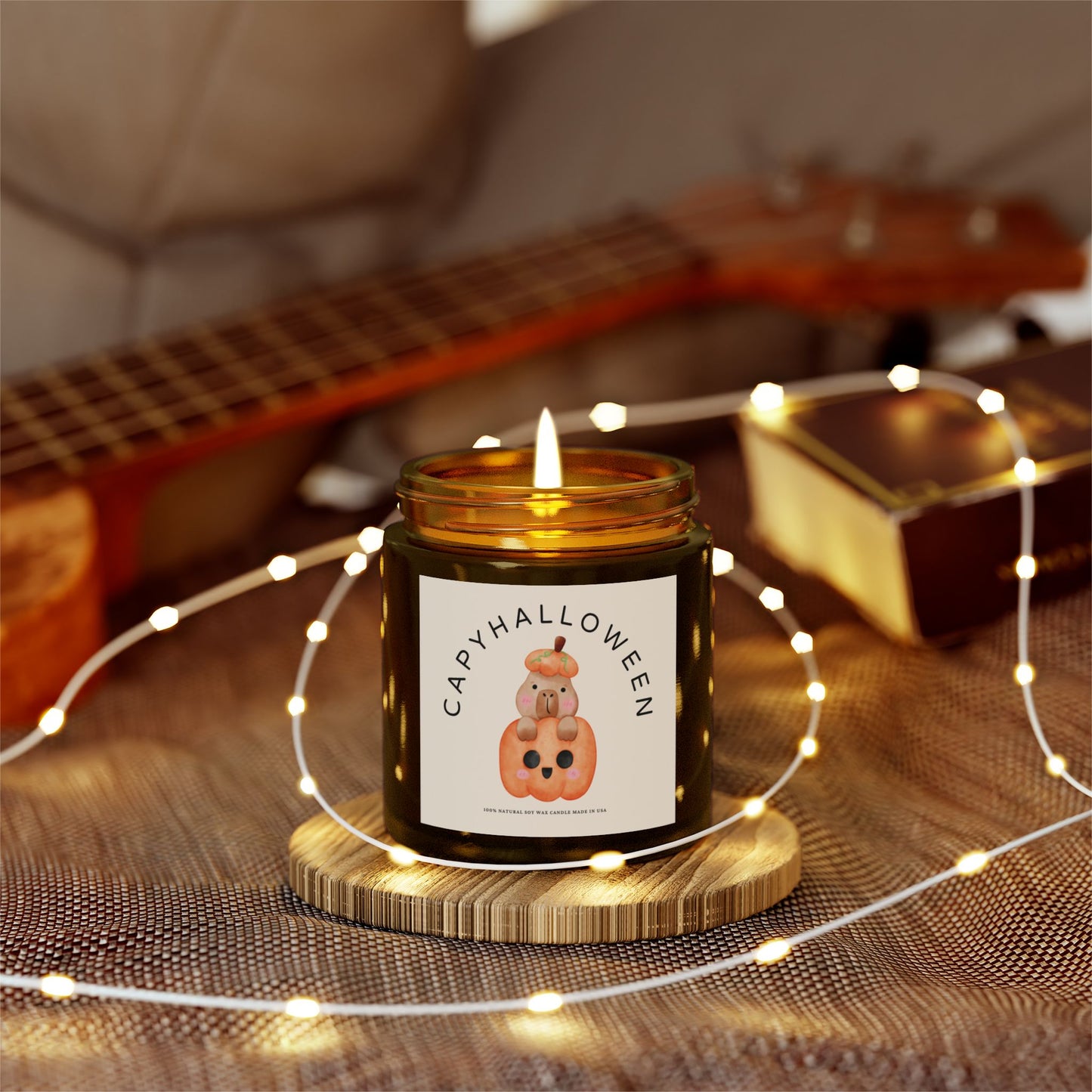 Capybara Halloween Scented Candle, Coconut Apricot Wax (4oz, 9oz) - Fart Heart Design