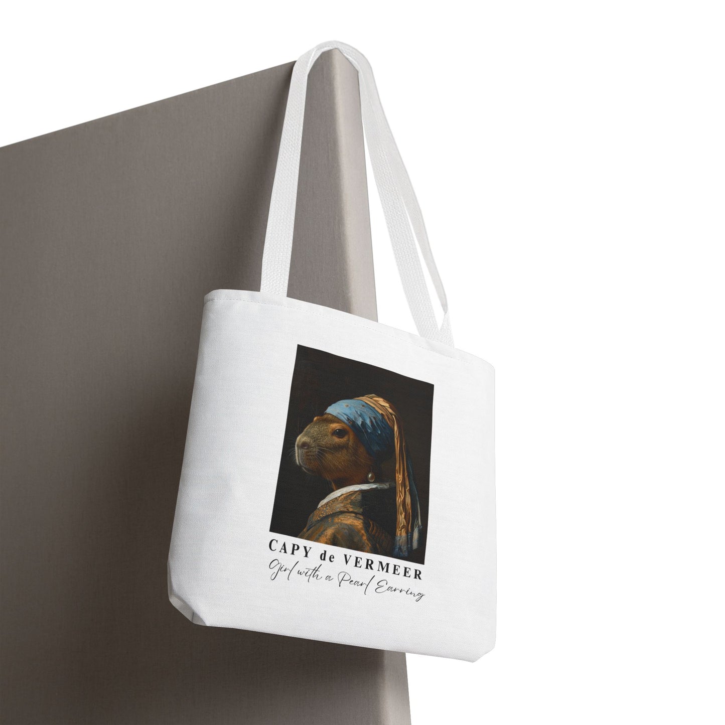 Capybara Tote Bag – Capy de Vermeer Girl with a Pearl Earring Parody – Funny Art Lover Gift, Quirky Canvas Bag