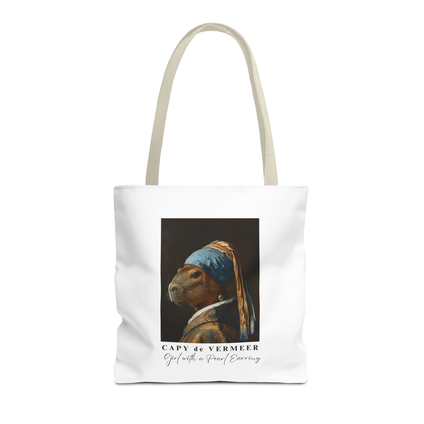 Capybara Tote Bag – Capy de Vermeer Girl with a Pearl Earring Parody – Funny Art Lover Gift, Quirky Canvas Bag