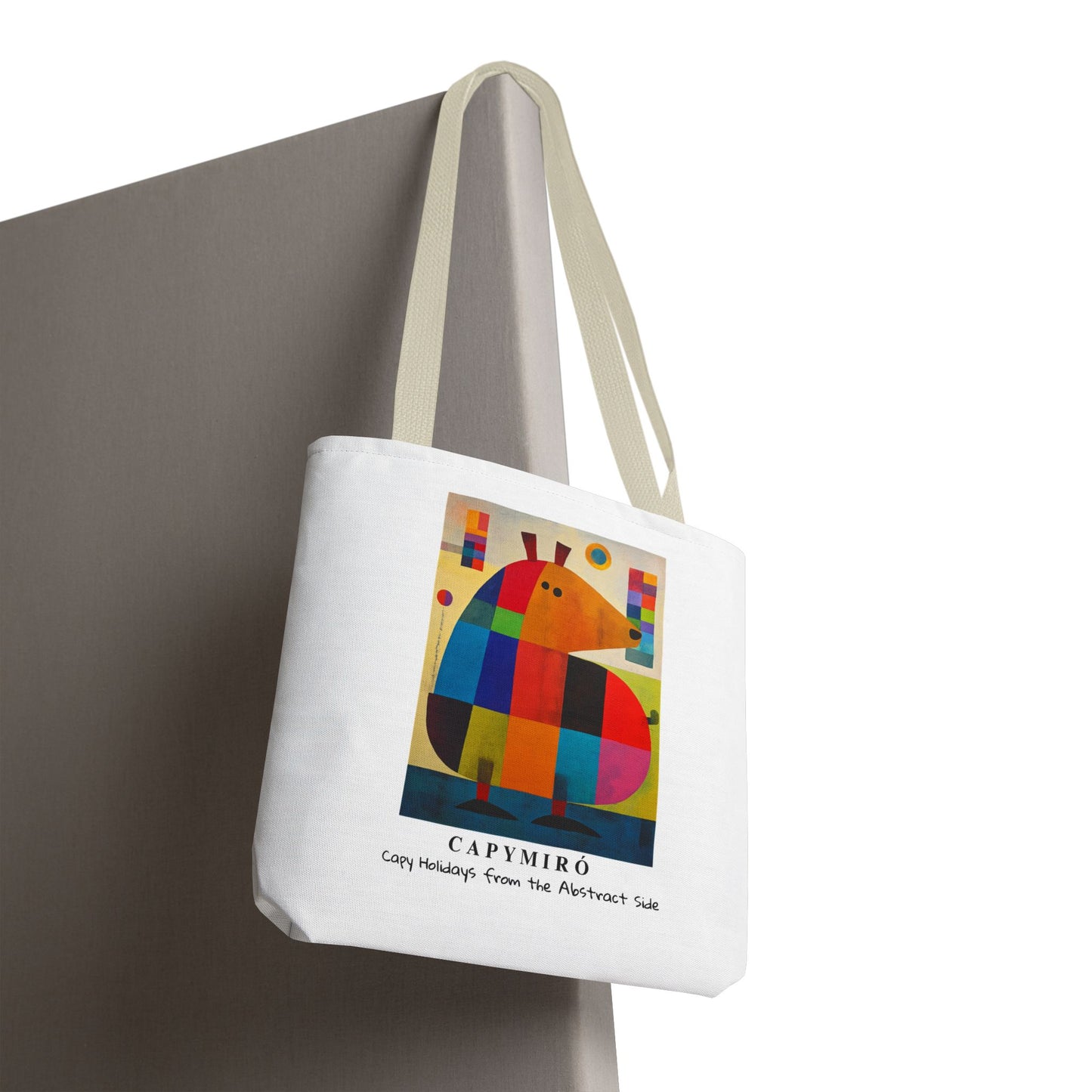 Capy Miro Christmas Tote Bag – Surreal Capybara Art – Capy Holiday from the Abstract Side – Joan Miró Inspired Canvas Bag Gift