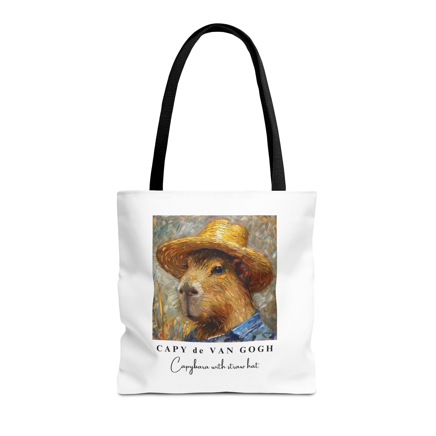 Capybara with a Straw Hat Tote Bag – CAPY de VAN GOGH Series – Funny Art Lover Gift, Animal-Inspired Canvas Bag