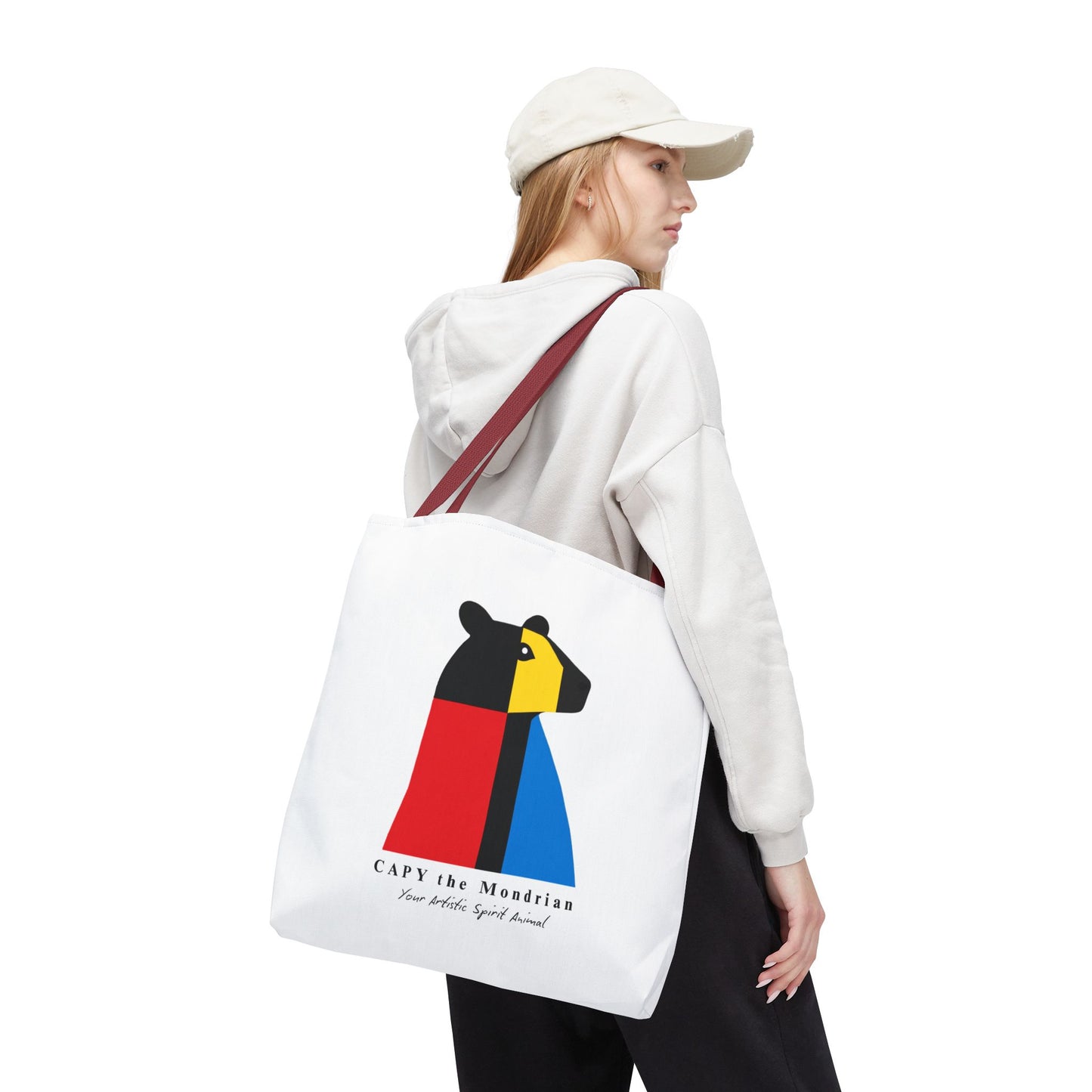 CAPY the Mondrian Tote Bag – Capybara Geometric Art Bag – Your Artistic Animal – Abstract Red Blue Yellow Canvas Tote