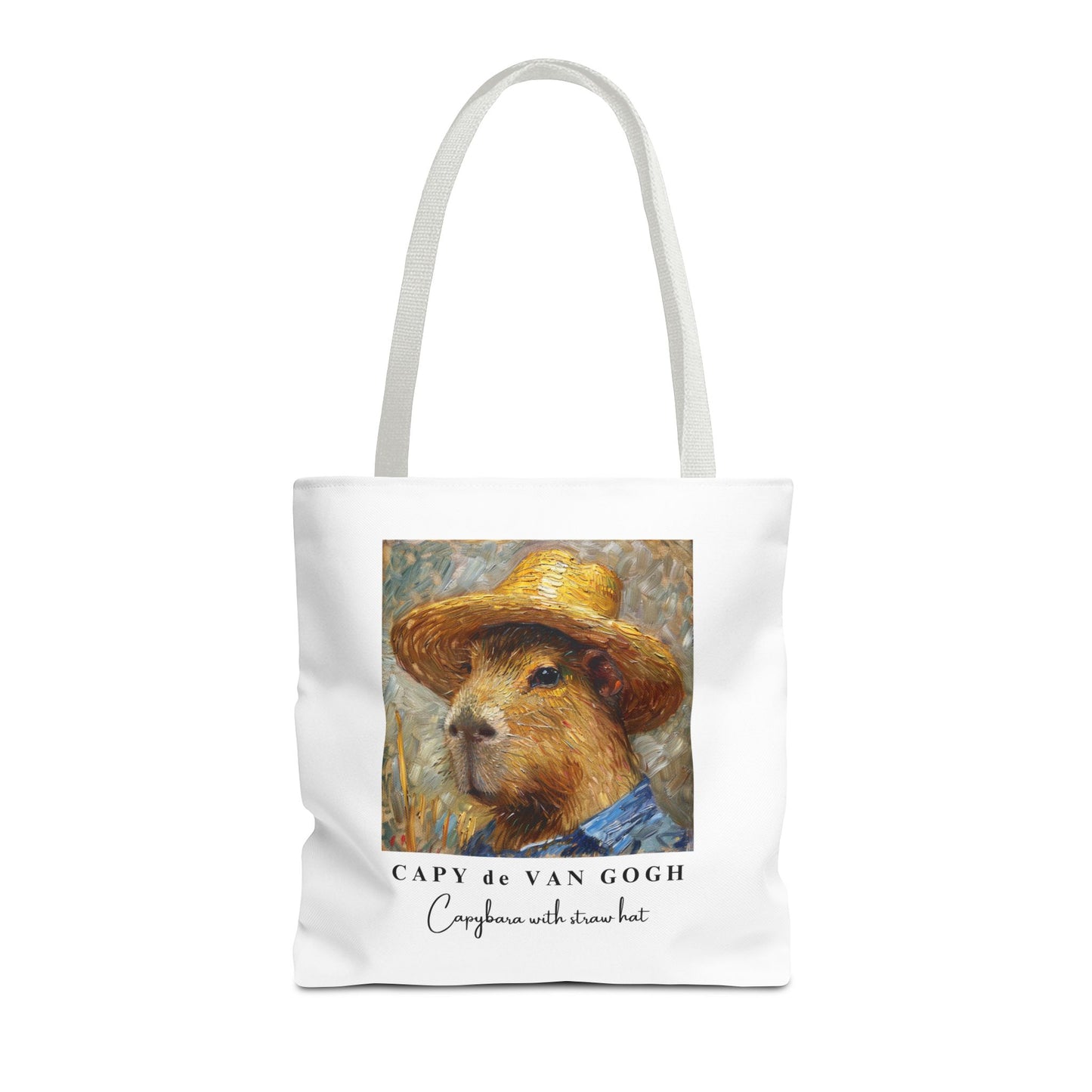 Capybara with a Straw Hat Tote Bag – CAPY de VAN GOGH Series – Funny Art Lover Gift, Animal-Inspired Canvas Bag