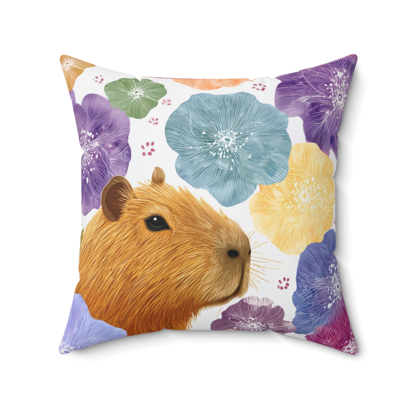 Colorful Capybara with Flowers Pillow