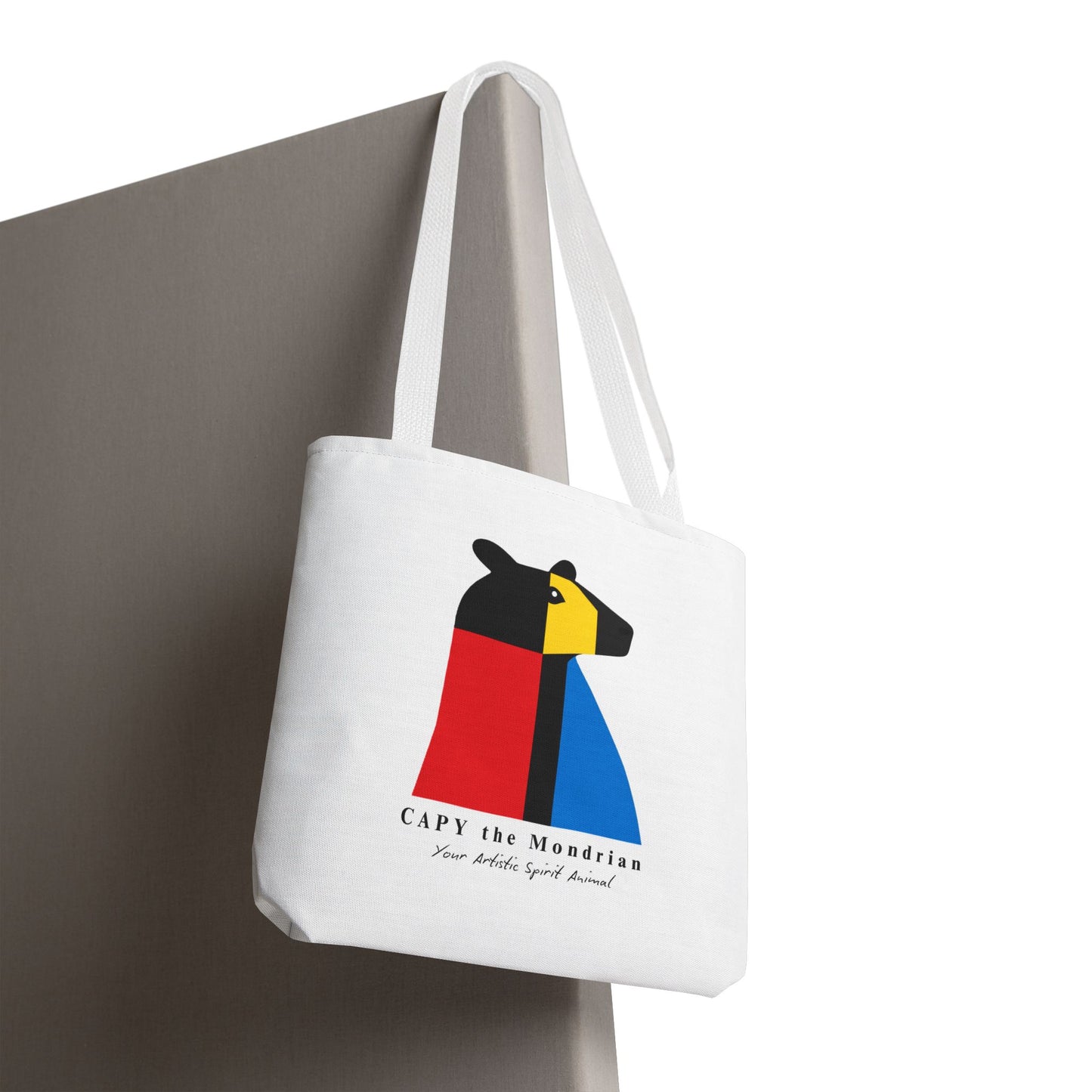 CAPY the Mondrian Tote Bag – Capybara Geometric Art Bag – Your Artistic Animal – Abstract Red Blue Yellow Canvas Tote