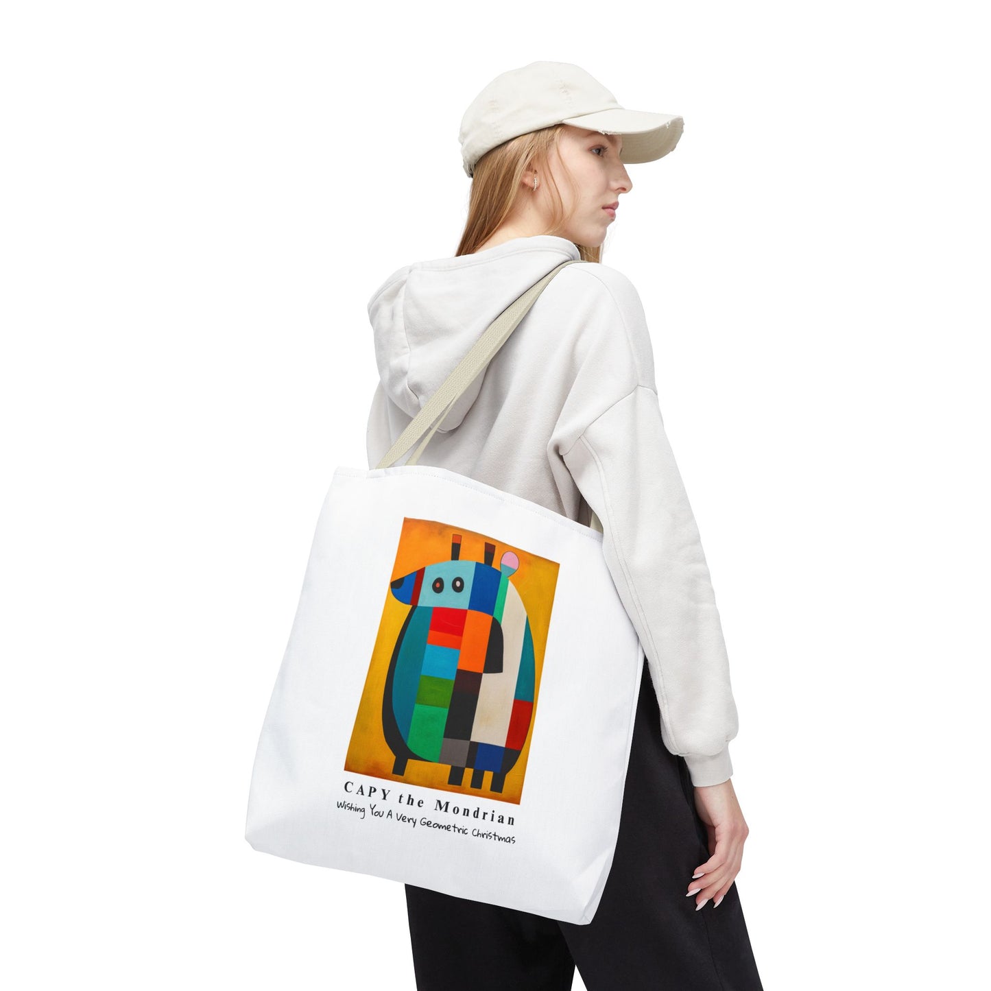 Capybara Christmas Tote Bag – CAPY the Mondrian Series – Wishing You a Very Geometric Christmas – Abstract Art Lover Gift