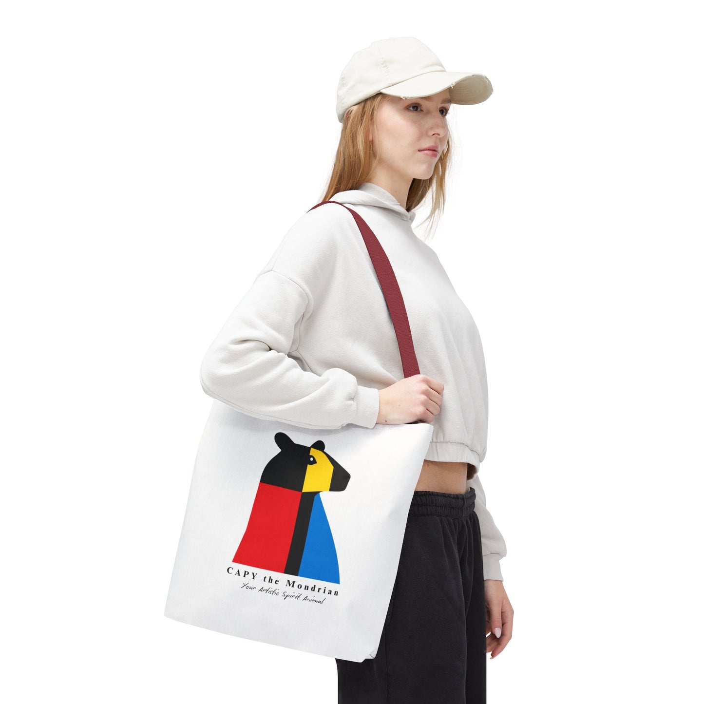 CAPY the Mondrian Tote Bag – Capybara Geometric Art Bag – Your Artistic Animal – Abstract Red Blue Yellow Canvas Tote