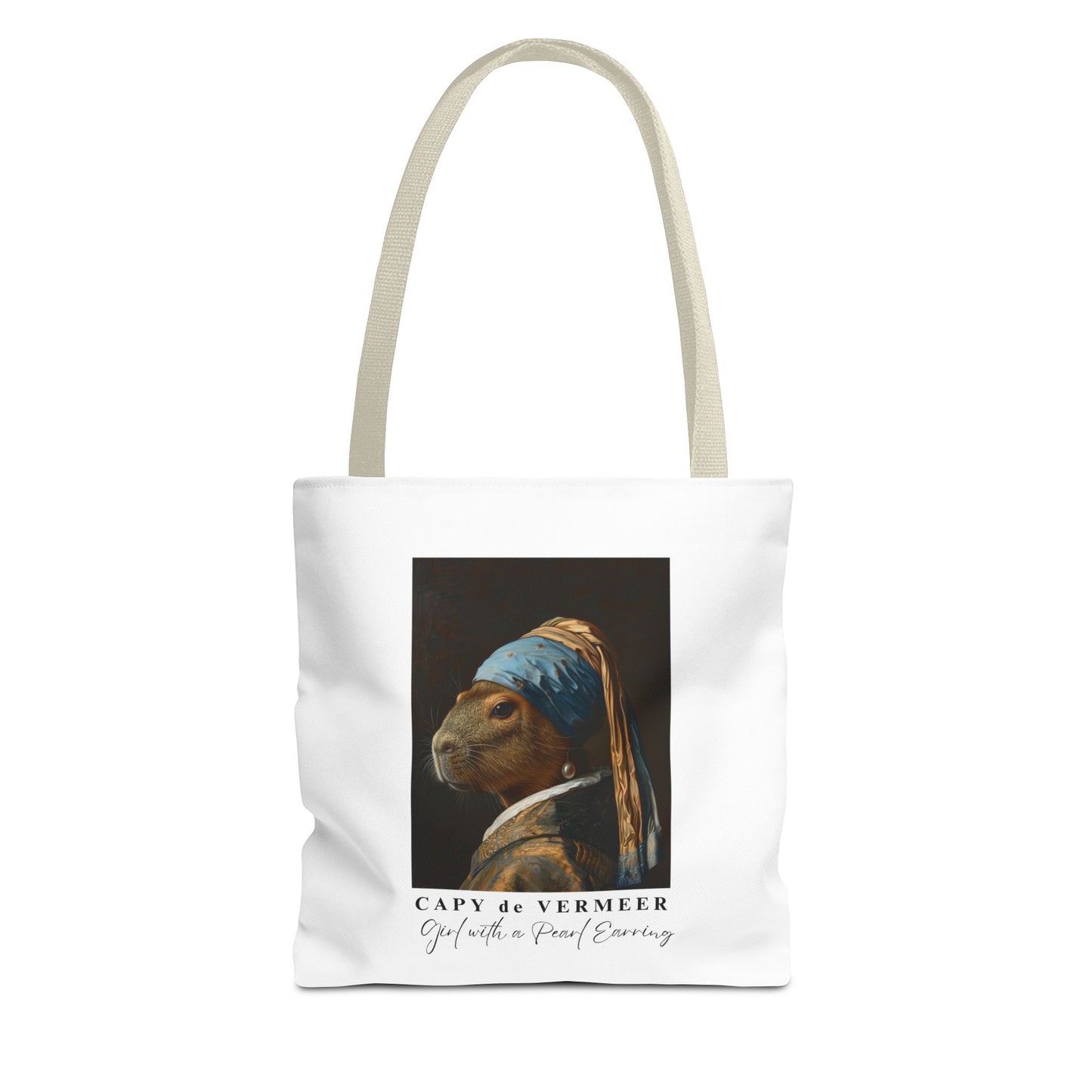 Capybara Tote Bag – Capy de Vermeer Girl with a Pearl Earring Parody – Funny Art Lover Gift, Quirky Canvas Bag