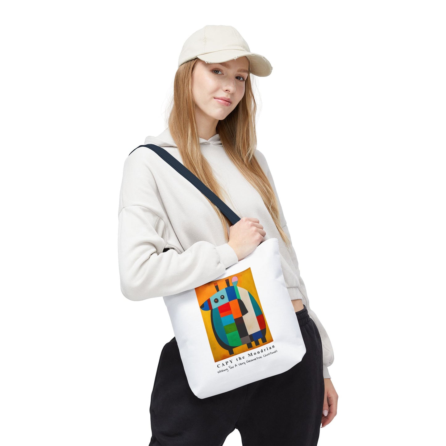 Capybara Christmas Tote Bag – CAPY the Mondrian Series – Wishing You a Very Geometric Christmas – Abstract Art Lover Gift