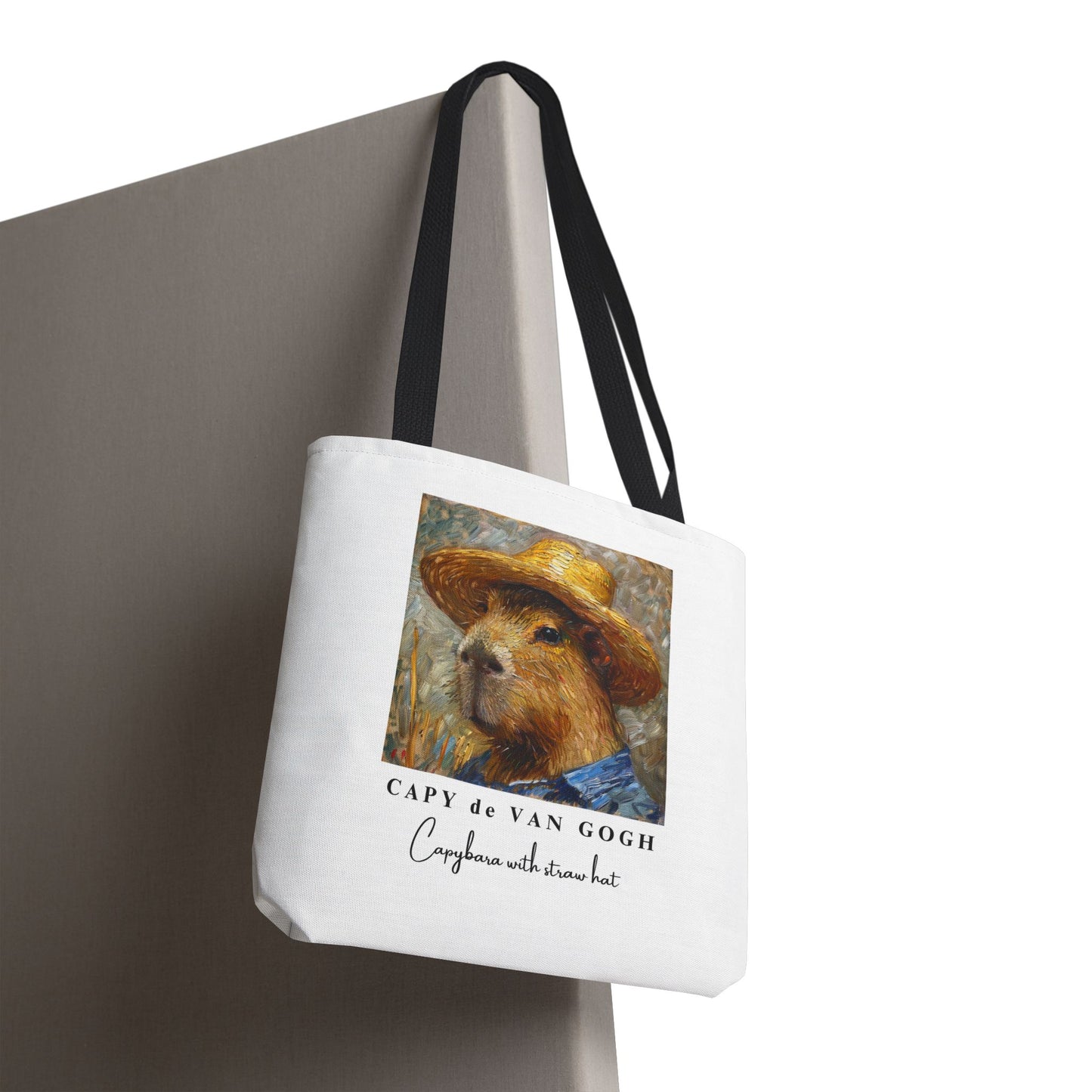 Capybara with a Straw Hat Tote Bag – CAPY de VAN GOGH Series – Funny Art Lover Gift, Animal-Inspired Canvas Bag