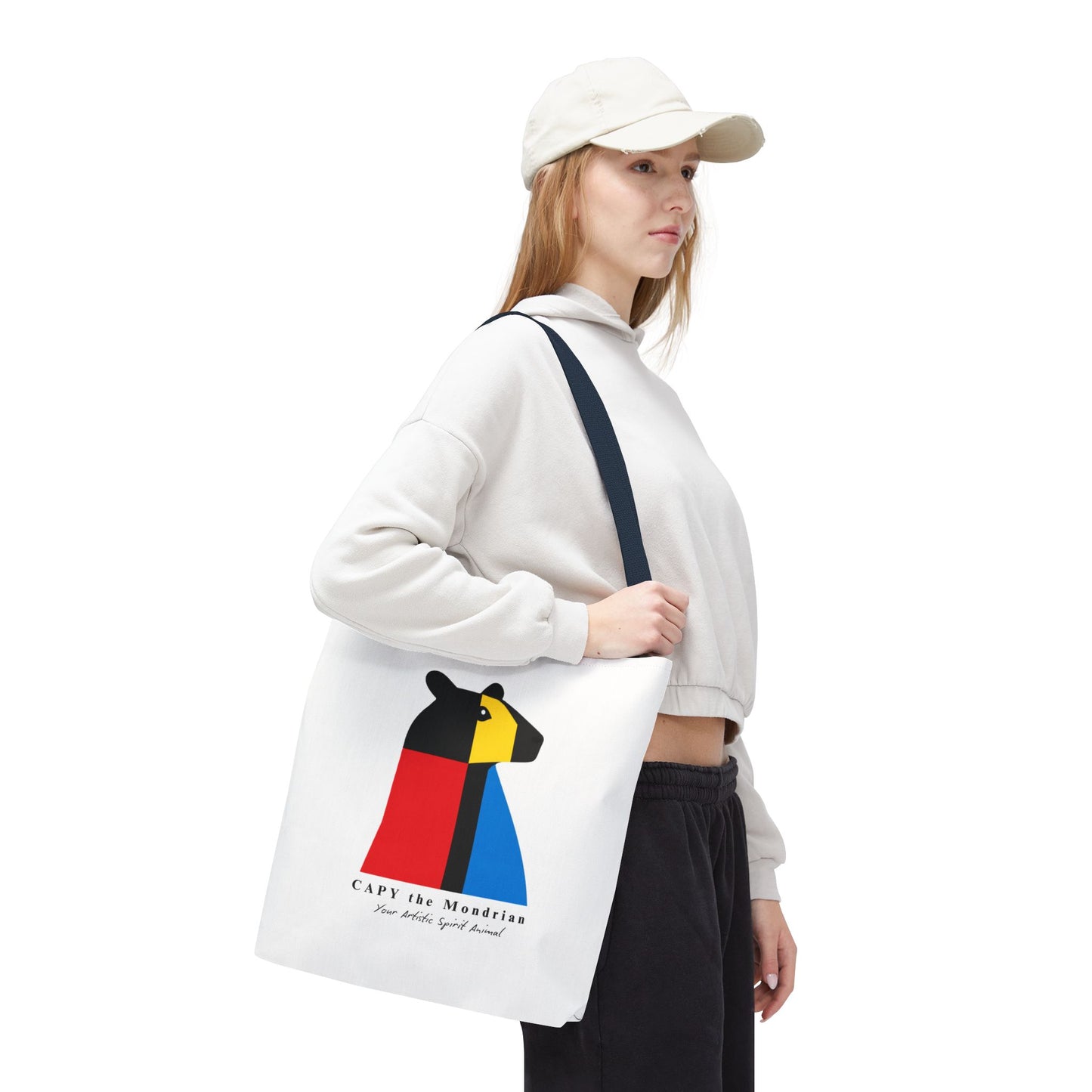 CAPY the Mondrian Tote Bag – Capybara Geometric Art Bag – Your Artistic Animal – Abstract Red Blue Yellow Canvas Tote