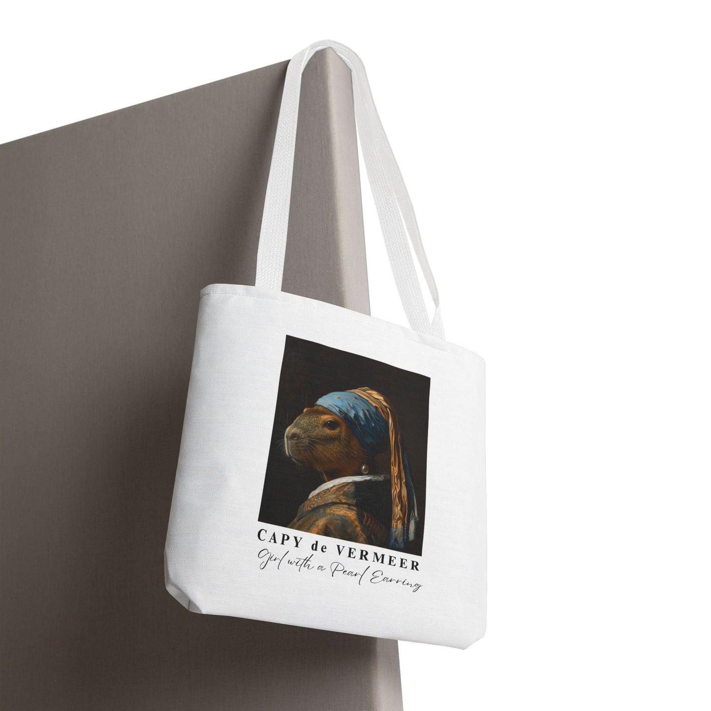 Capybara Tote Bag – Capy de Vermeer Girl with a Pearl Earring Parody – Funny Art Lover Gift, Quirky Canvas Bag