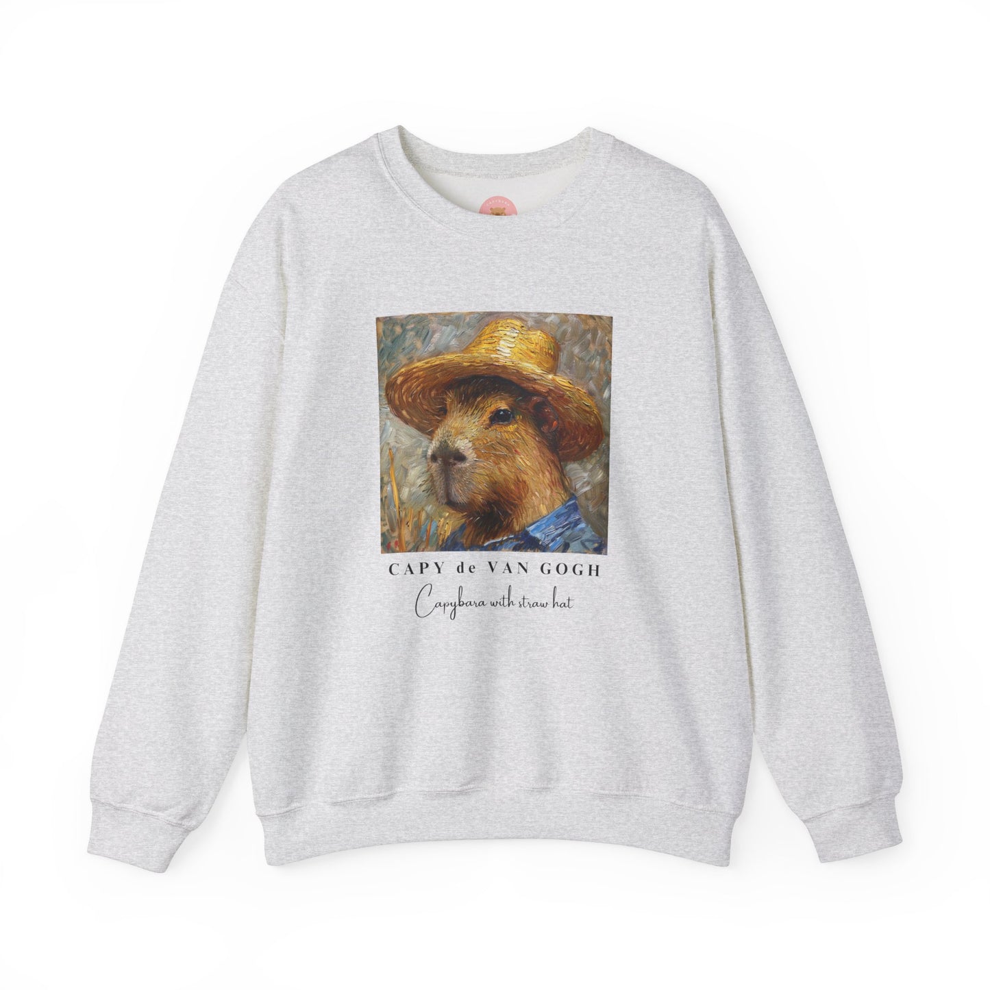 Capy de Van Gogh Capybara sweatshirt features a painting inspired by Van Gogh's Self-Portrait with Straw Hat. It's a fun twist for capybara lovers and art enthusiasts, giving off a whimsical and artistic vibe. Perfect for those who appreciate unique and creative designs, this sweatshirt is relevant for art lovers, animal enthusiasts, and those looking for a quirky addition to their wardrobe. Ideal for gifting during birthdays, Christmas, or any special occasion.