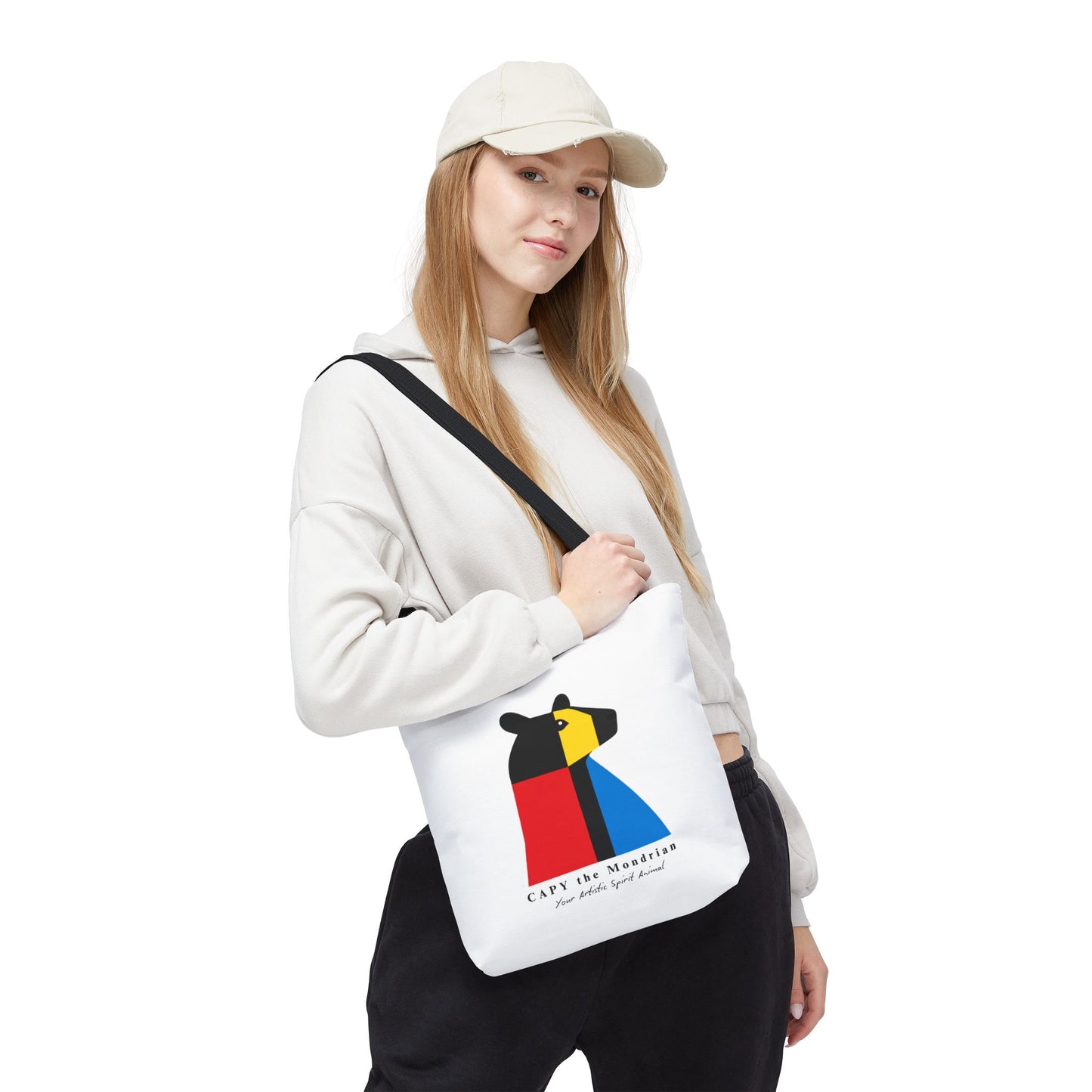CAPY the Mondrian Tote Bag – Capybara Geometric Art Bag – Your Artistic Animal – Abstract Red Blue Yellow Canvas Tote