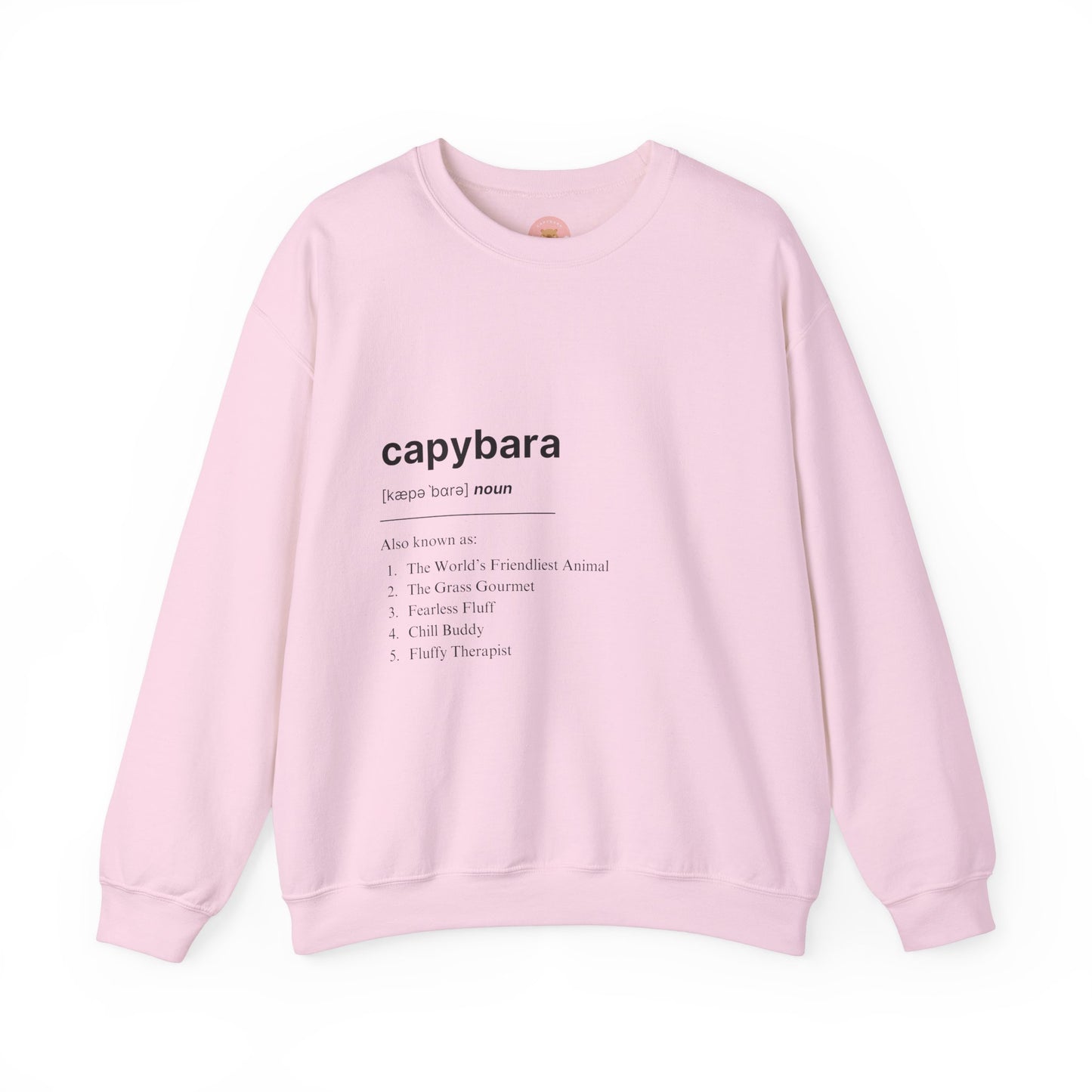 Capybara Definition Sweatshirt - The World's Friendliest Animal. Ideal for animal lovers, nature enthusiasts, and those who appreciate a touch of whimsy in their style. Perfect for casual outings, lounging at home, or as a thoughtful gift for birthdays, holidays, or any special occasion.