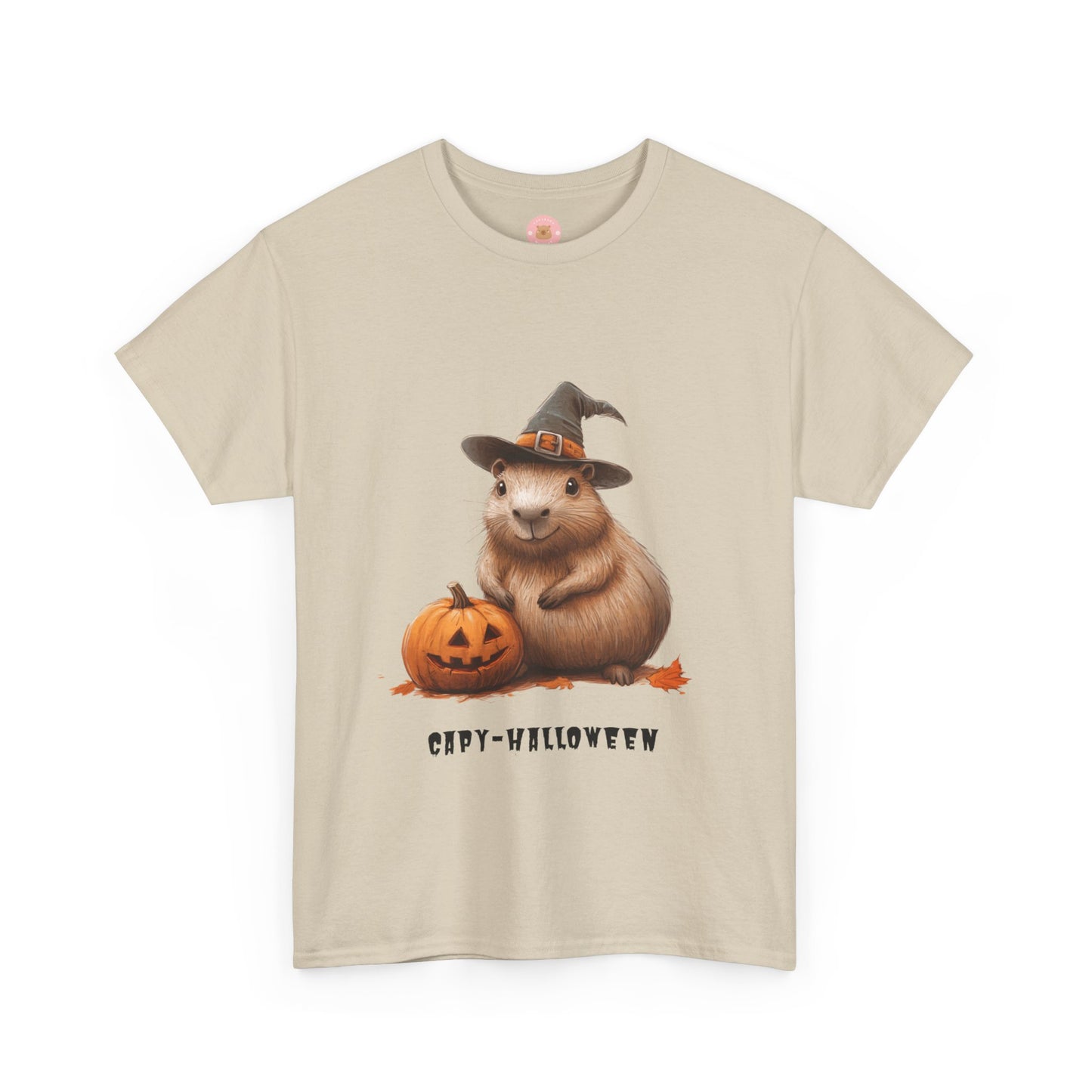 Funny Halloween Capybara T-Shirt, featuring capybara and pumpkin design. For casual wear or costume parties. Available for both adults and kids. Matching outfit for family. Made using 100% US cotton, super comfy, unisex cut design